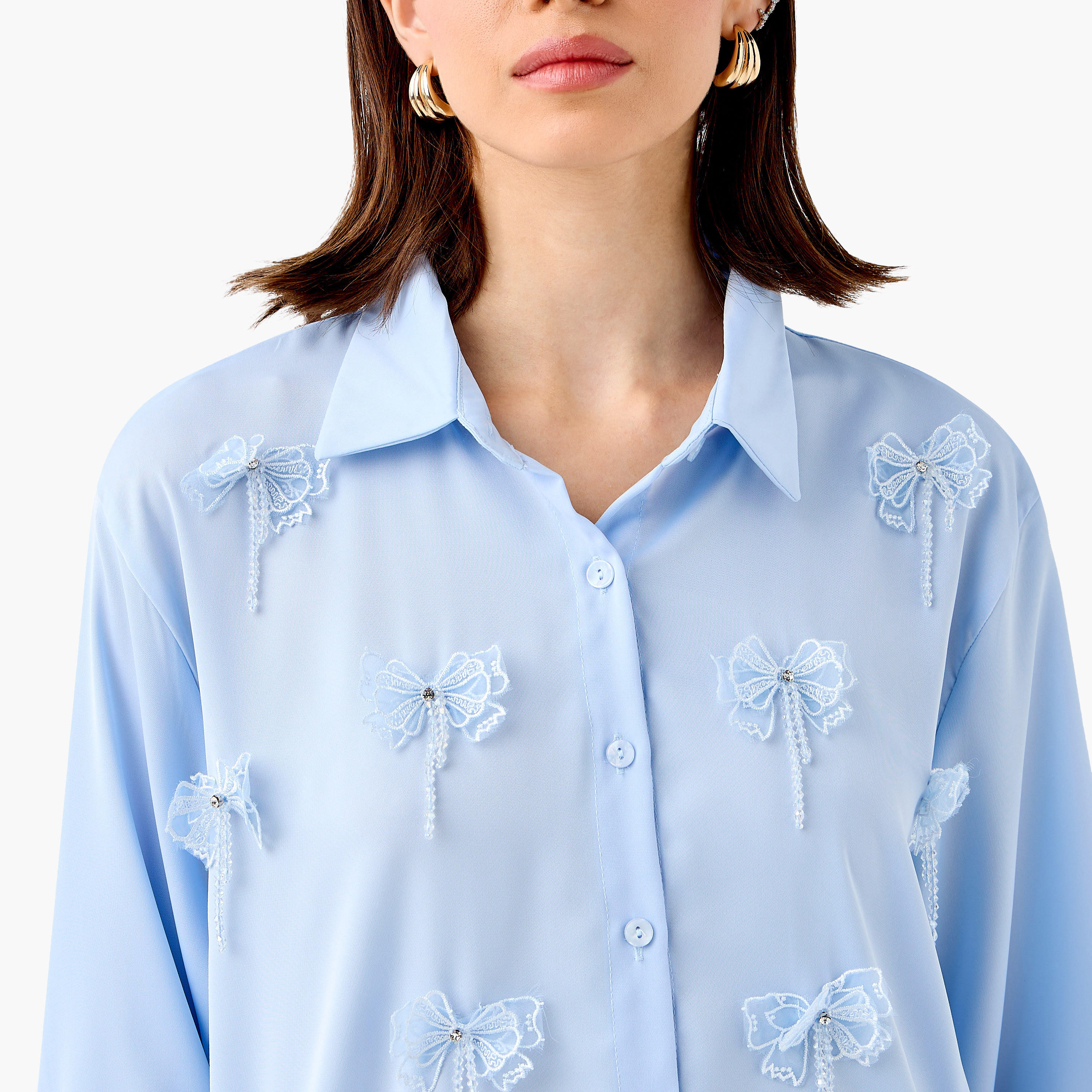 2Xtremz Embellished Bow Applique Cotton Shirt with Long Sleeves-women-clothing-shirtsandblouses-shirts-image-4
