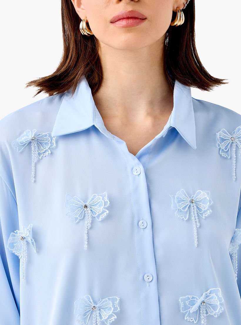 2Xtremz Embellished Bow Applique Cotton Shirt with Long Sleeves-women-clothing-shirtsandblouses-shirts-image-4