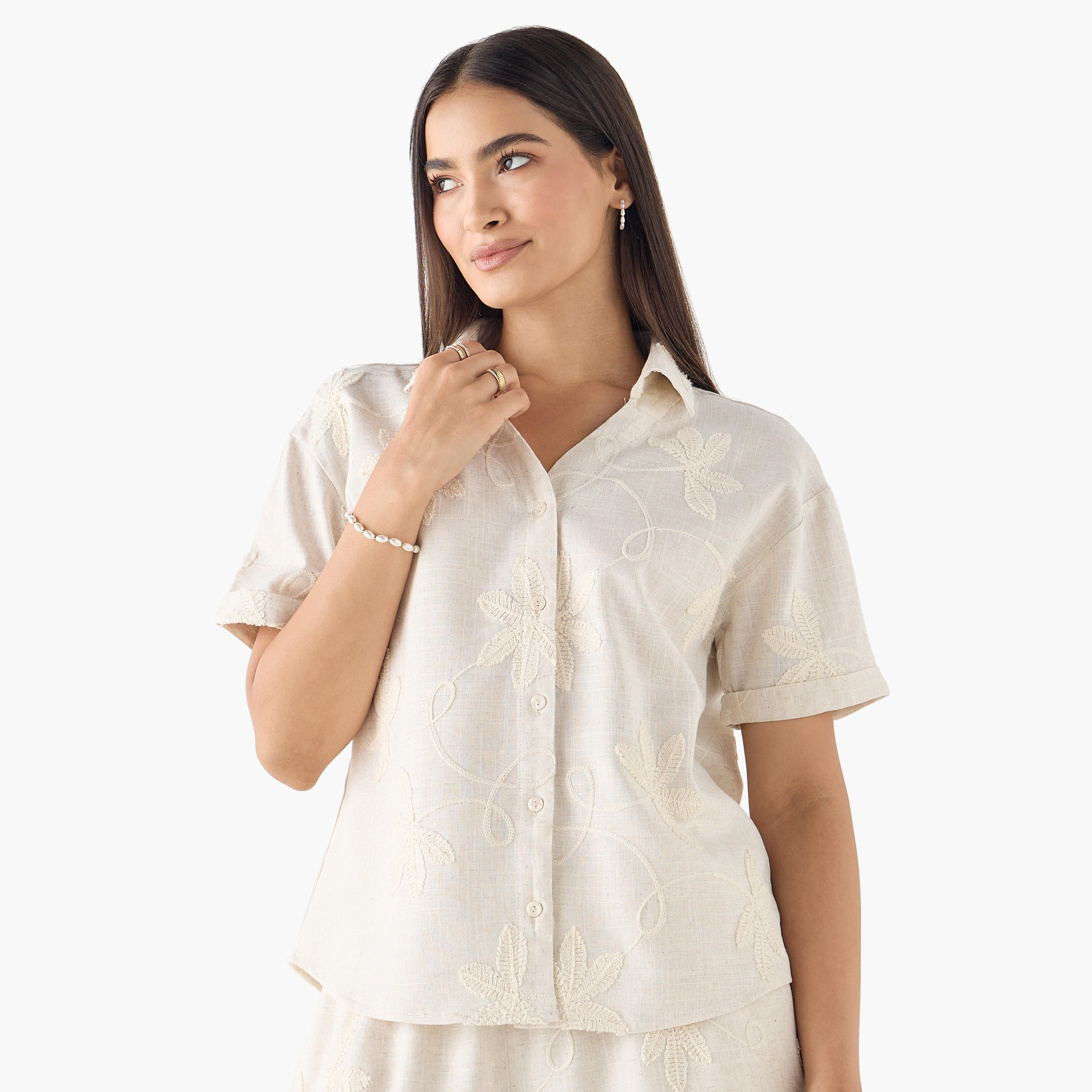 2Xtremz Embroidered Shirt with Collar and Short Sleeves-women-clothing-shirtsandblouses-shirts-image-1