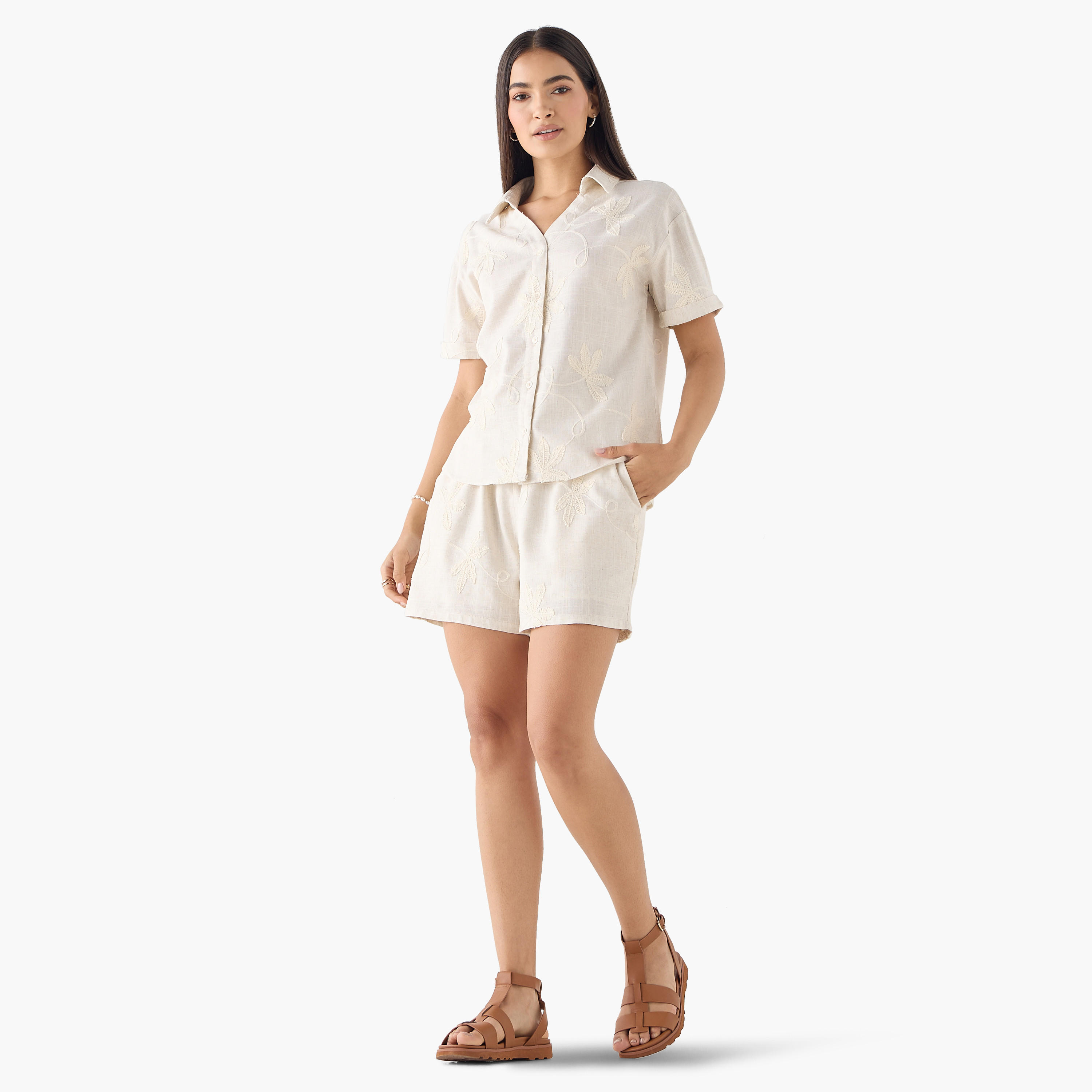 2Xtremz Embroidered Shirt with Collar and Short Sleeves-women-clothing-shirtsandblouses-shirts-image-2