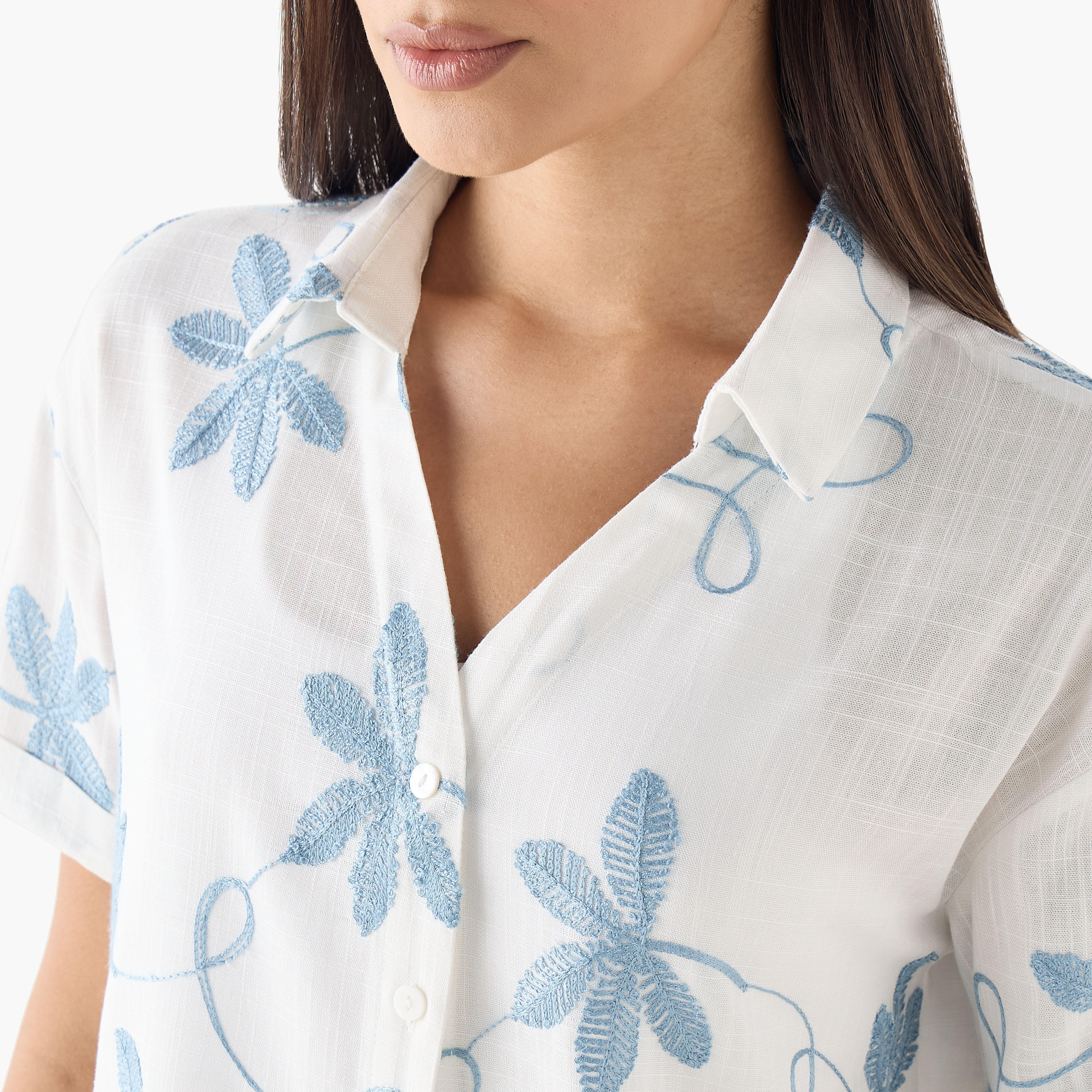2Xtremz Embroidered Shirt with Collar and Short Sleeves-women-clothing-shirtsandblouses-shirts-image-4
