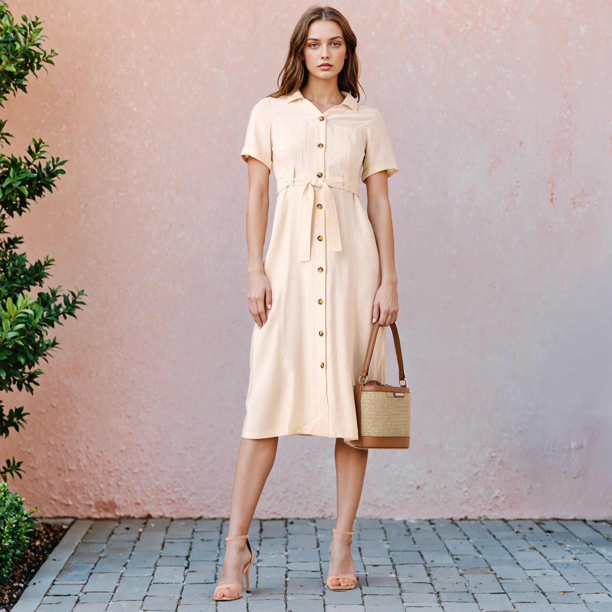 2Xtremz Midi Linen Blend Shirt Dress with Belt and Pockets-women-clothing-dresses-image-1