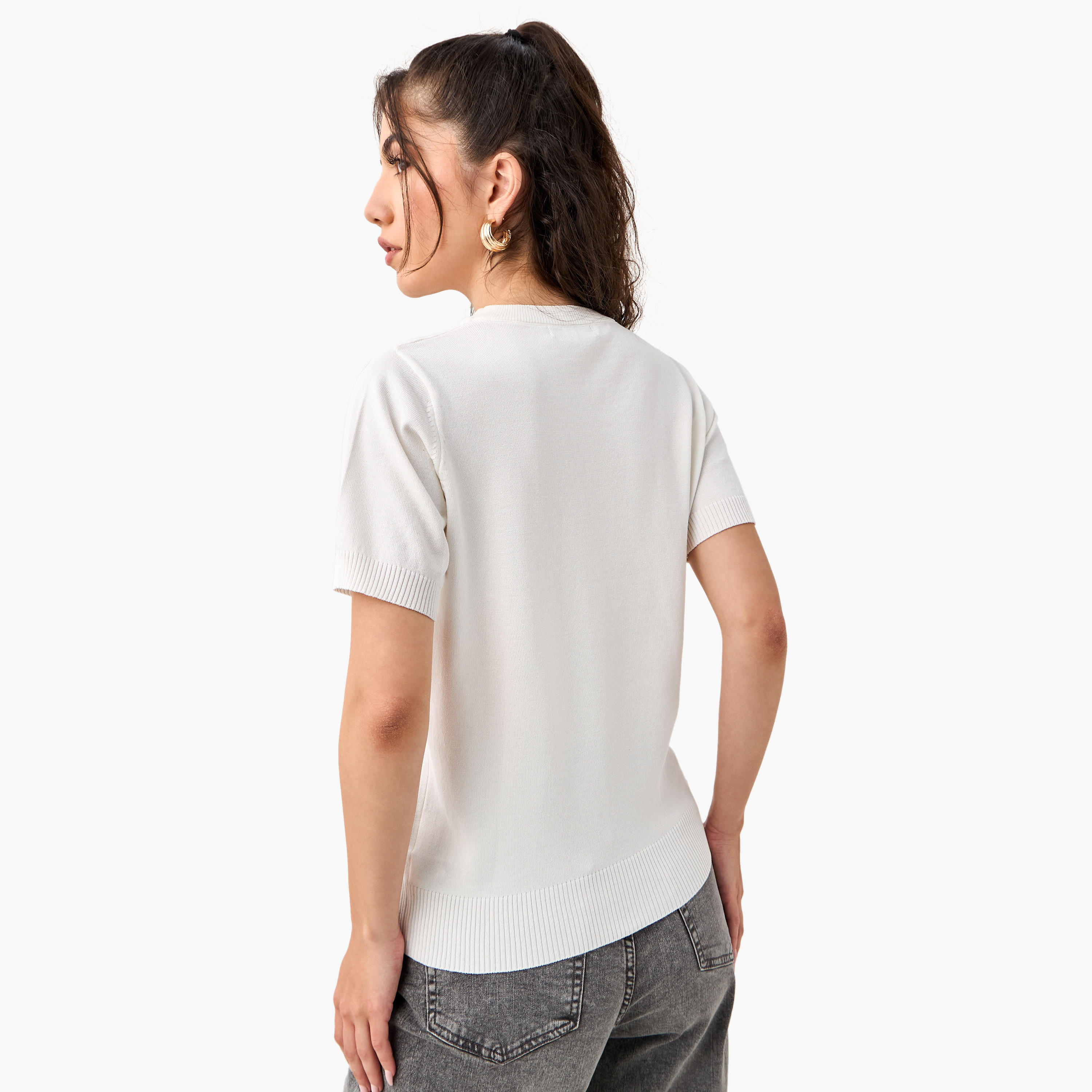 2Xtremz Pearl Embellished T-shirt with Round Neck-women-clothing-tshirts-image-3