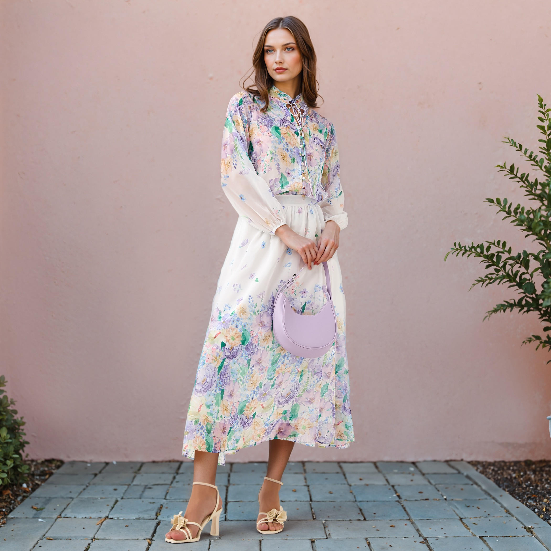 2Xtremz Floral Print Top with Tie-Up Neck and Long Sleeves-women-clothing-shirtsandblouses-blouses-image-2