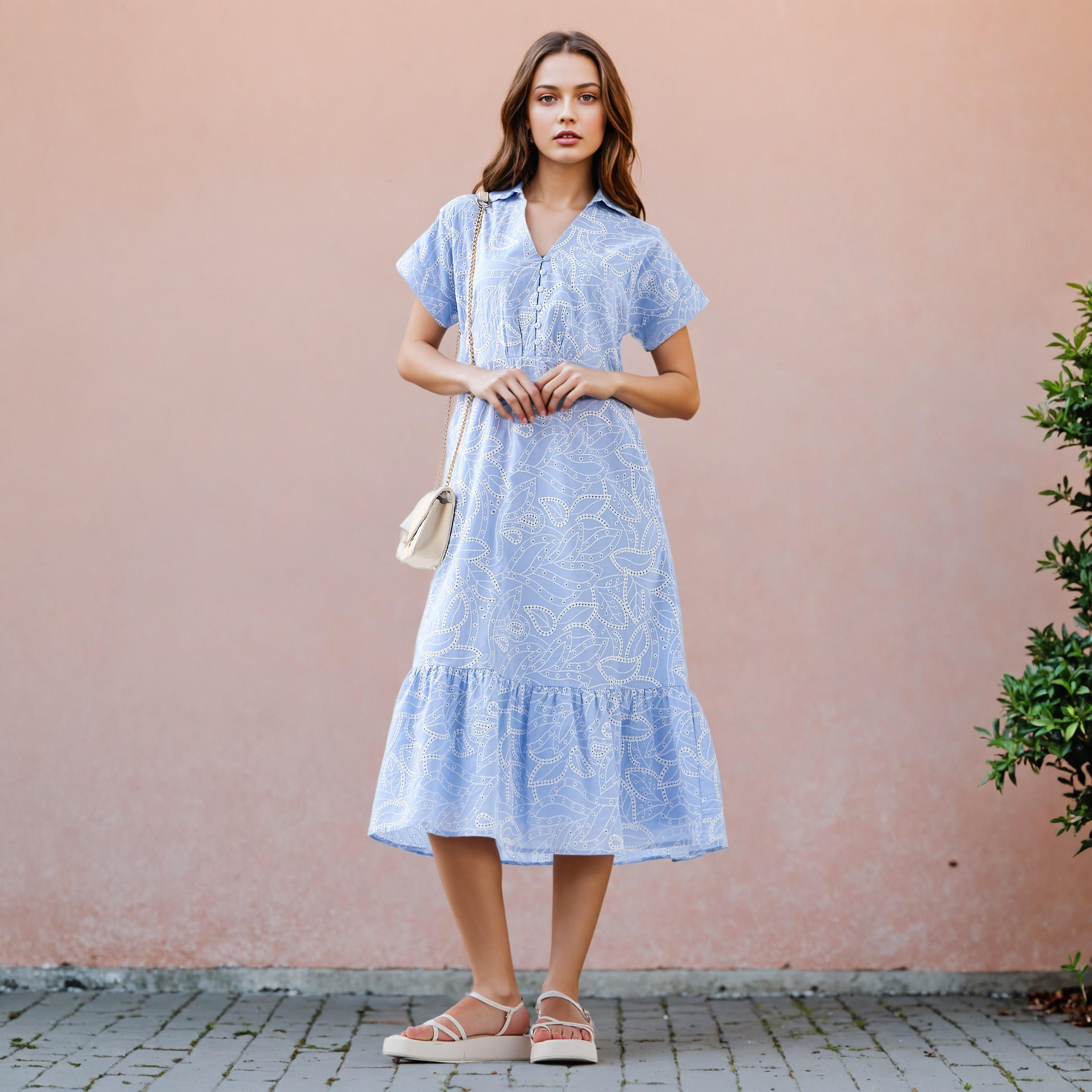 فستان شيفلي مطرز مع حواف واسعة من تو إكستريمز-women-clothing-dresses-image-1