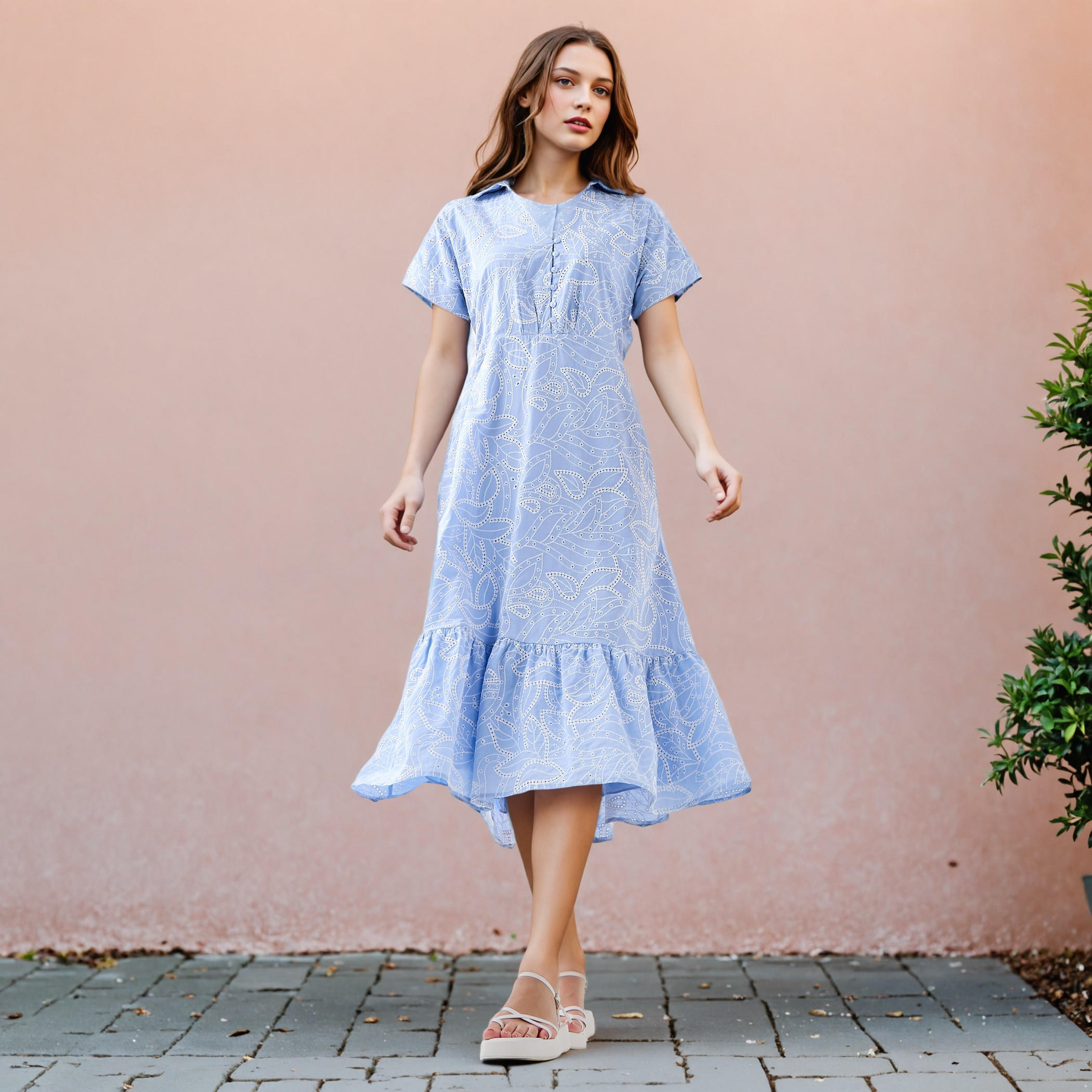 فستان شيفلي مطرز مع حواف واسعة من تو إكستريمز-women-clothing-dresses-image-2