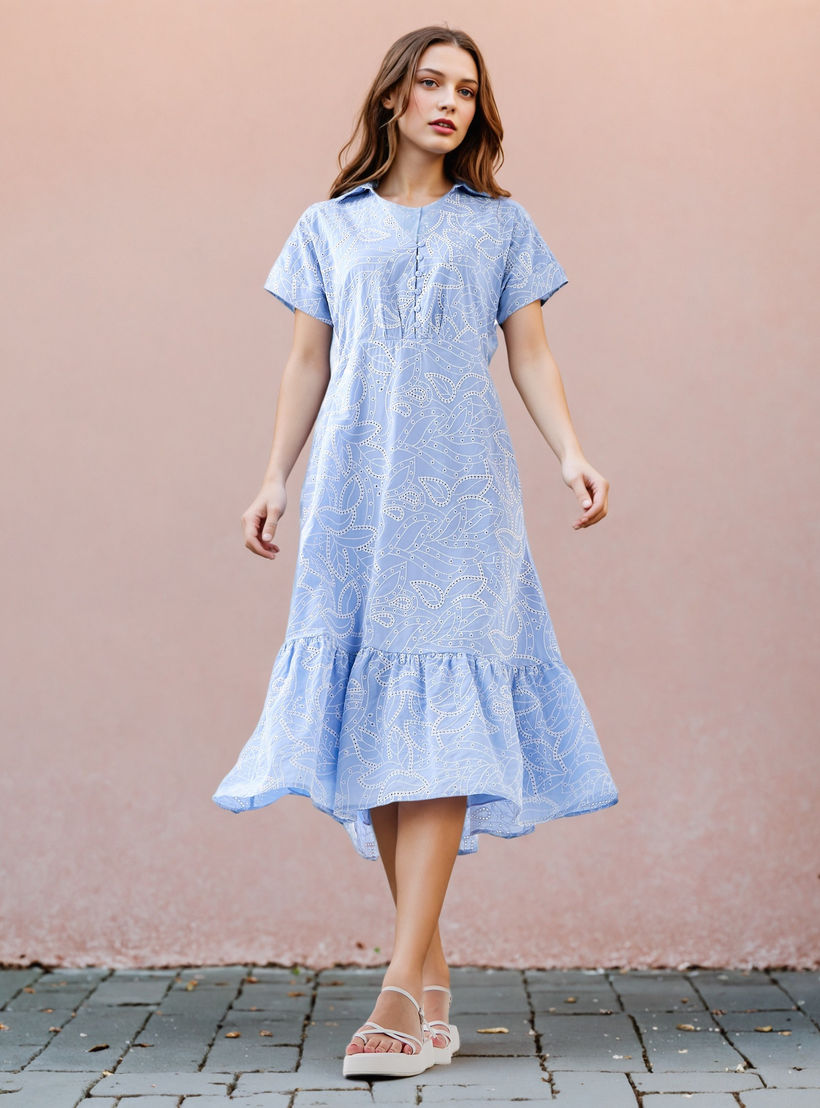 فستان شيفلي مطرز مع حواف واسعة من تو إكستريمز-women-clothing-dresses-image-2