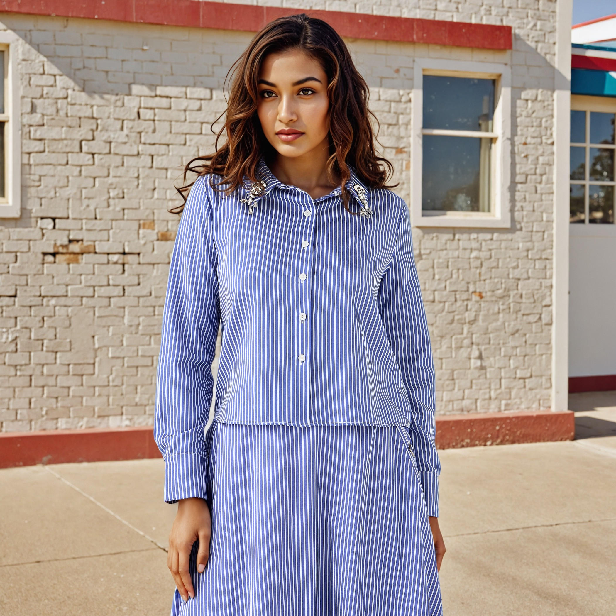 2Xtremz Striped Shirt with Embellished Collar-women-clothing-shirtsandblouses-shirts-image-1