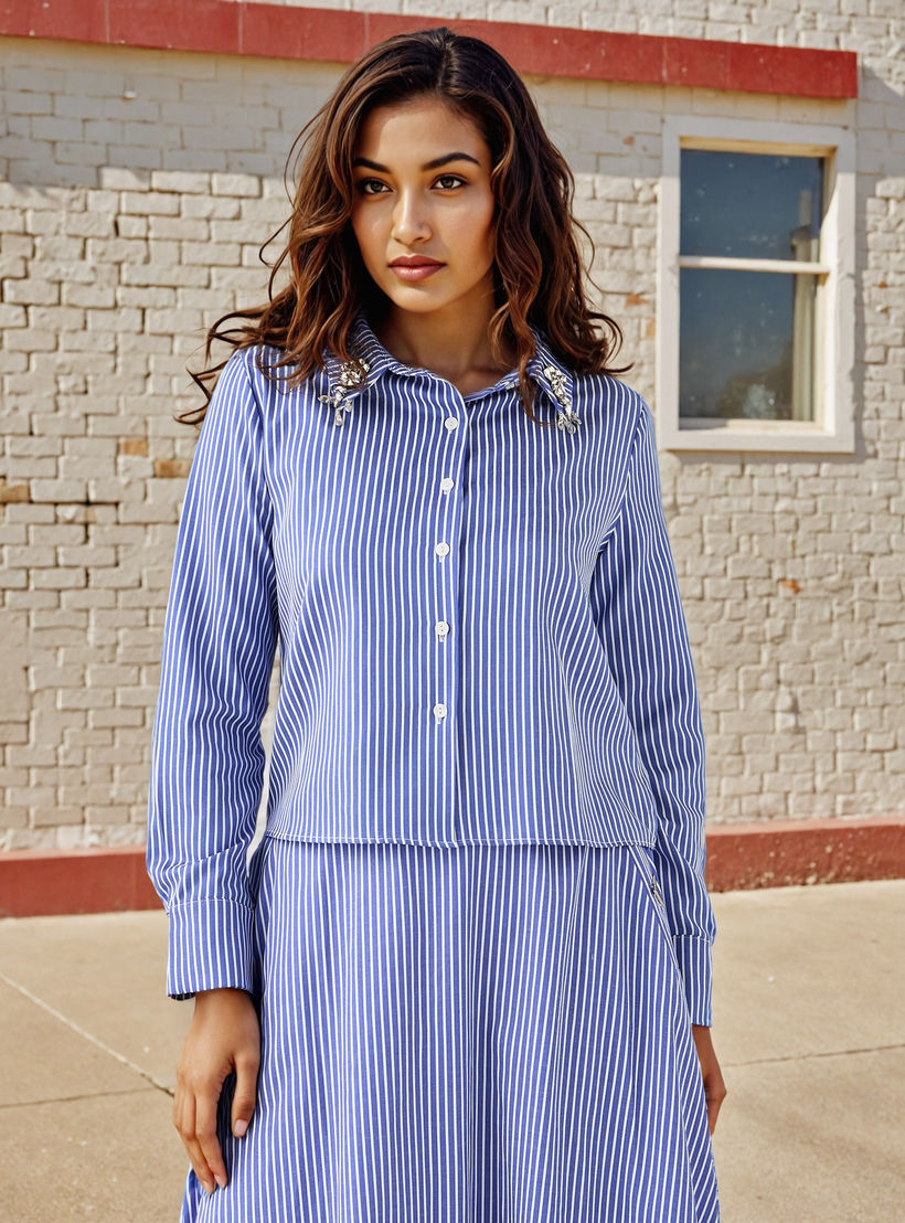 2Xtremz Striped Shirt with Embellished Collar-women-clothing-shirtsandblouses-shirts-image-1