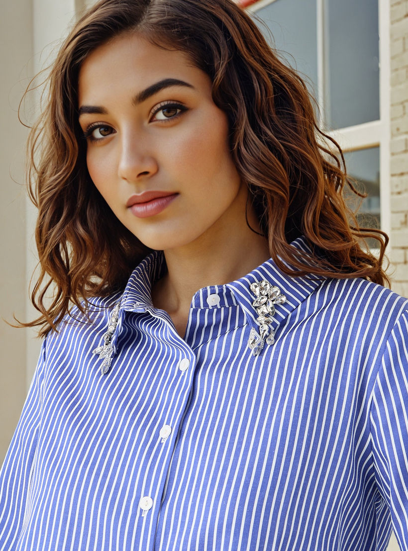2Xtremz Striped Shirt with Embellished Collar-women-clothing-shirtsandblouses-shirts-image-4