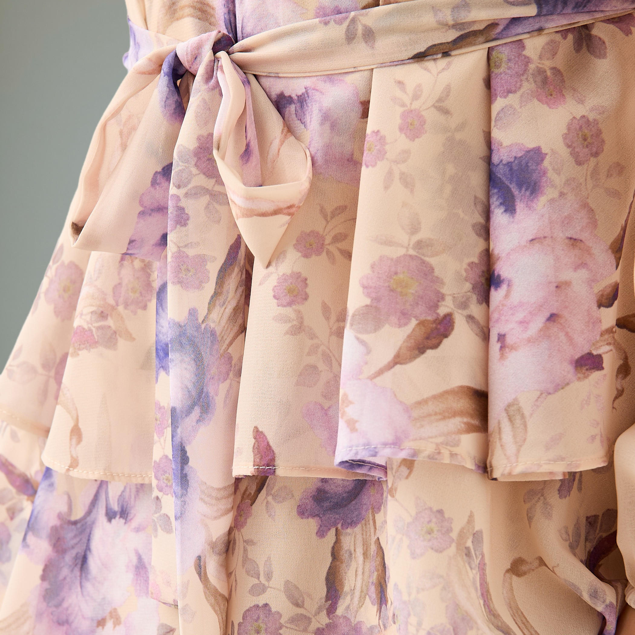 2Xtremz Floral Print Tiered Dress with Lace and Bow Detail-women-clothing-dresses-image-5