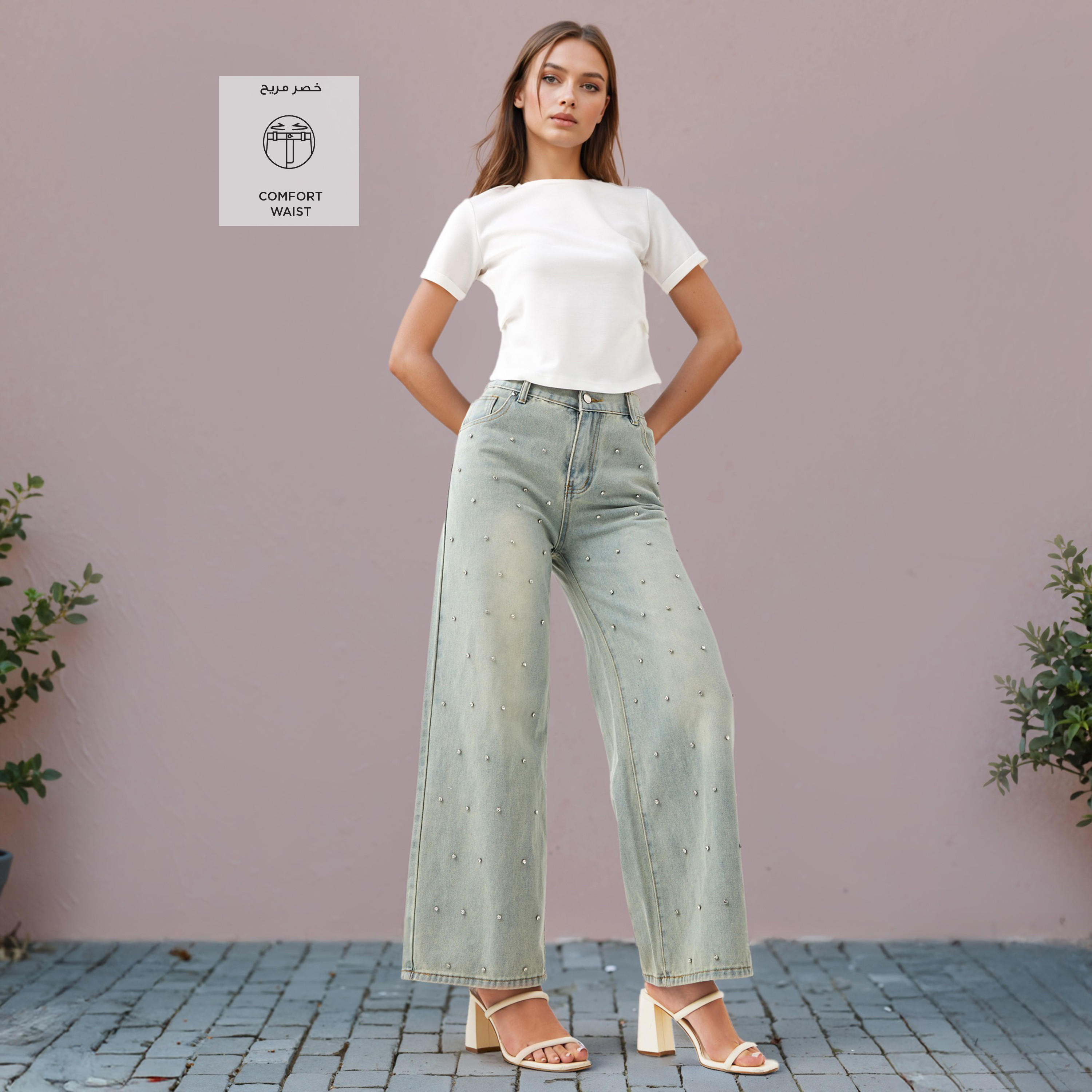 2Xtremz Rhinestone Embellished Regular Fit Linen Blend Jeans with Pockets-women-clothing-bottoms-jeans-image-2