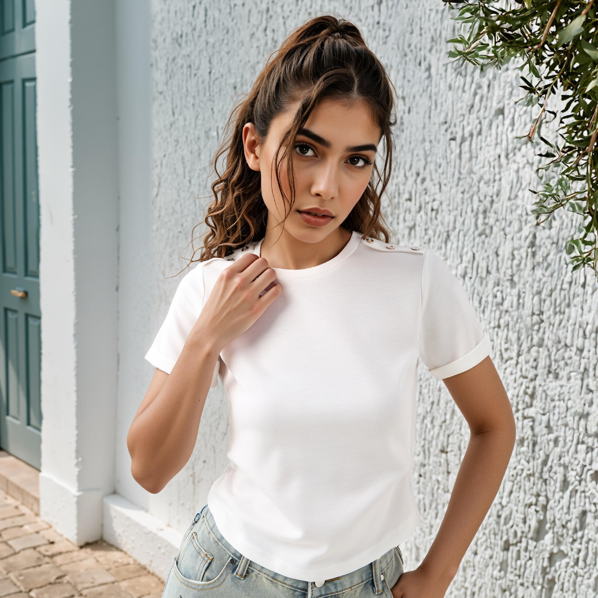 2Xtremz Button Detail T-shirt with Crew Neck-women-clothing-tshirts-image-1