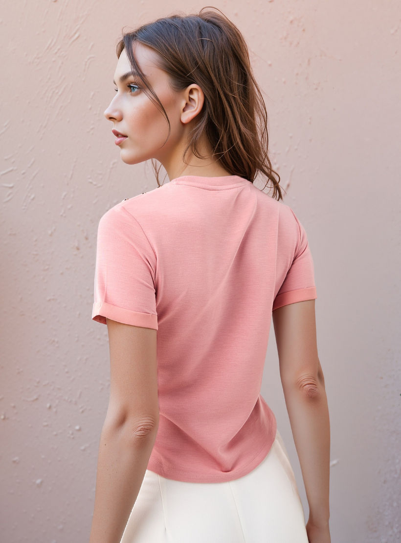 2Xtremz Button Detail T-shirt with Crew Neck-women-clothing-tshirts-image-3