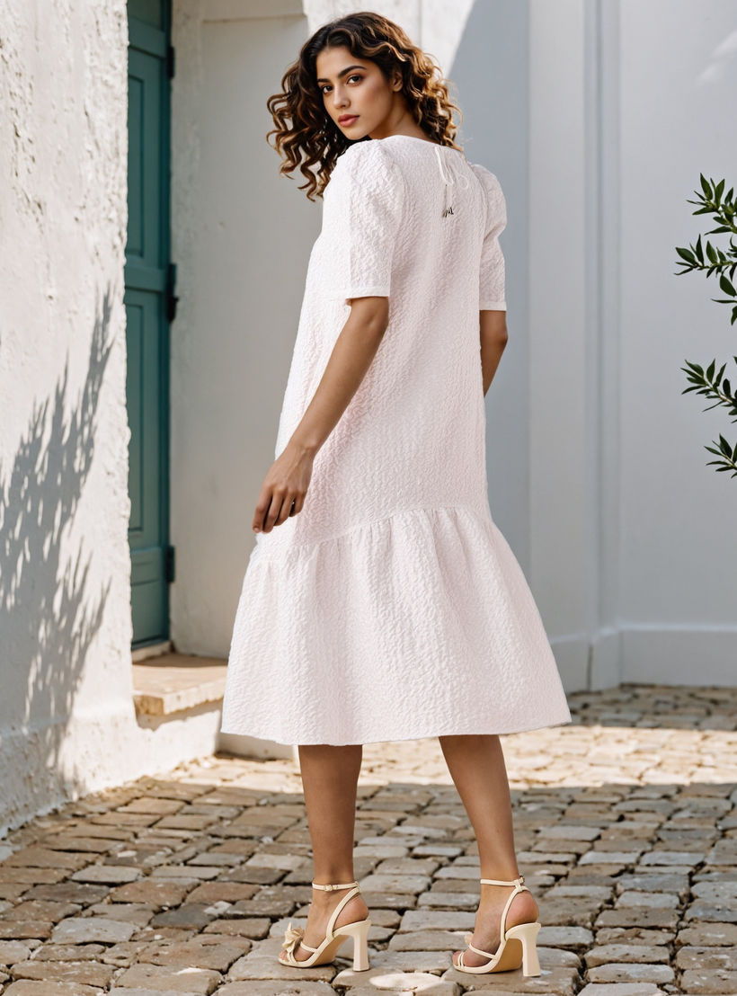 2Xtremz Textured A-Line Midi Dress with Puff Sleeves-women-clothing-dresses-image-3