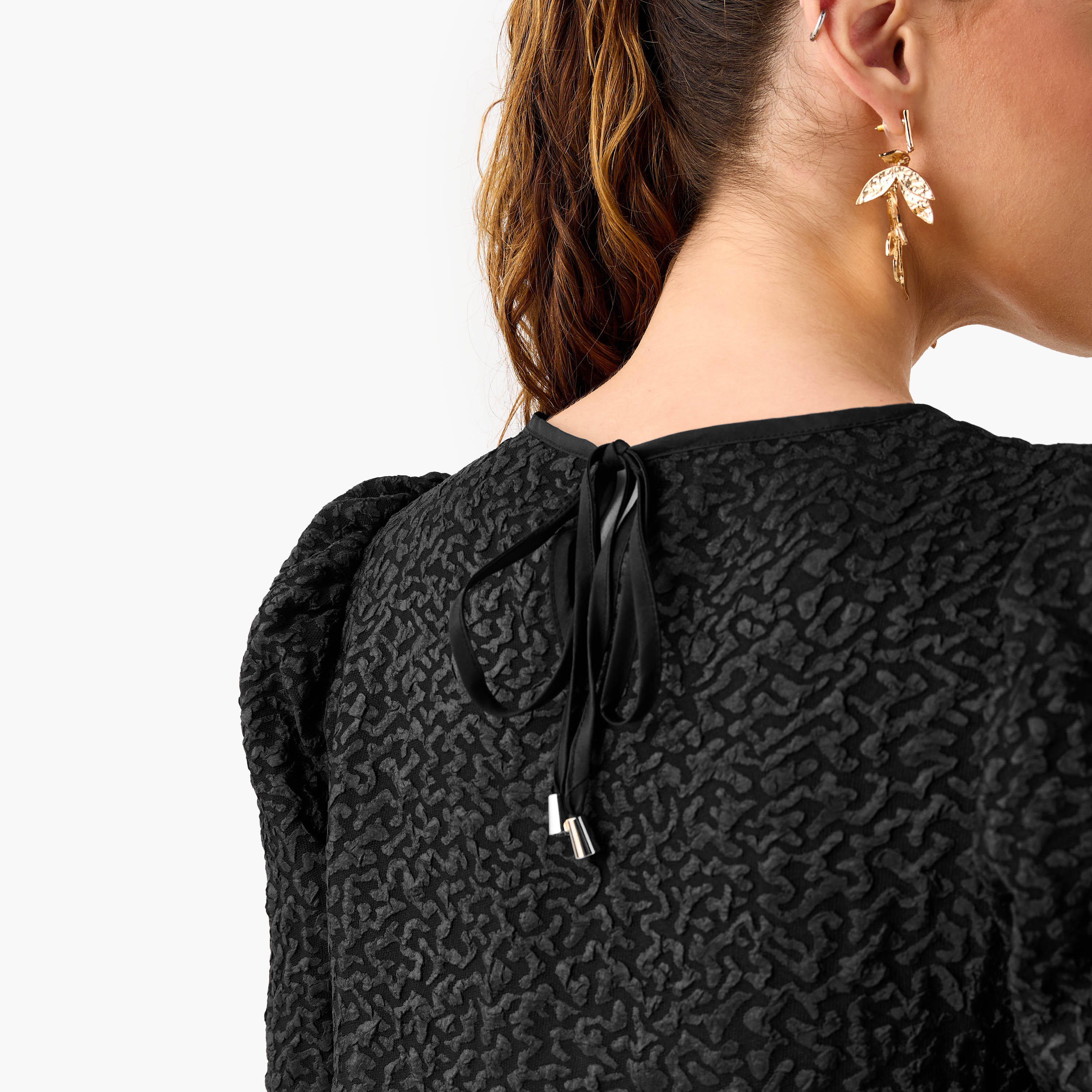 2Xtremz Textured A-Line Midi Dress with Puff Sleeves-women-clothing-dresses-image-4