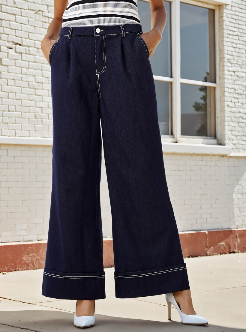 بنطلون بقصة عادية وكسرات من 2إكستريمز-women-clothing-bottoms-trousers-image-1