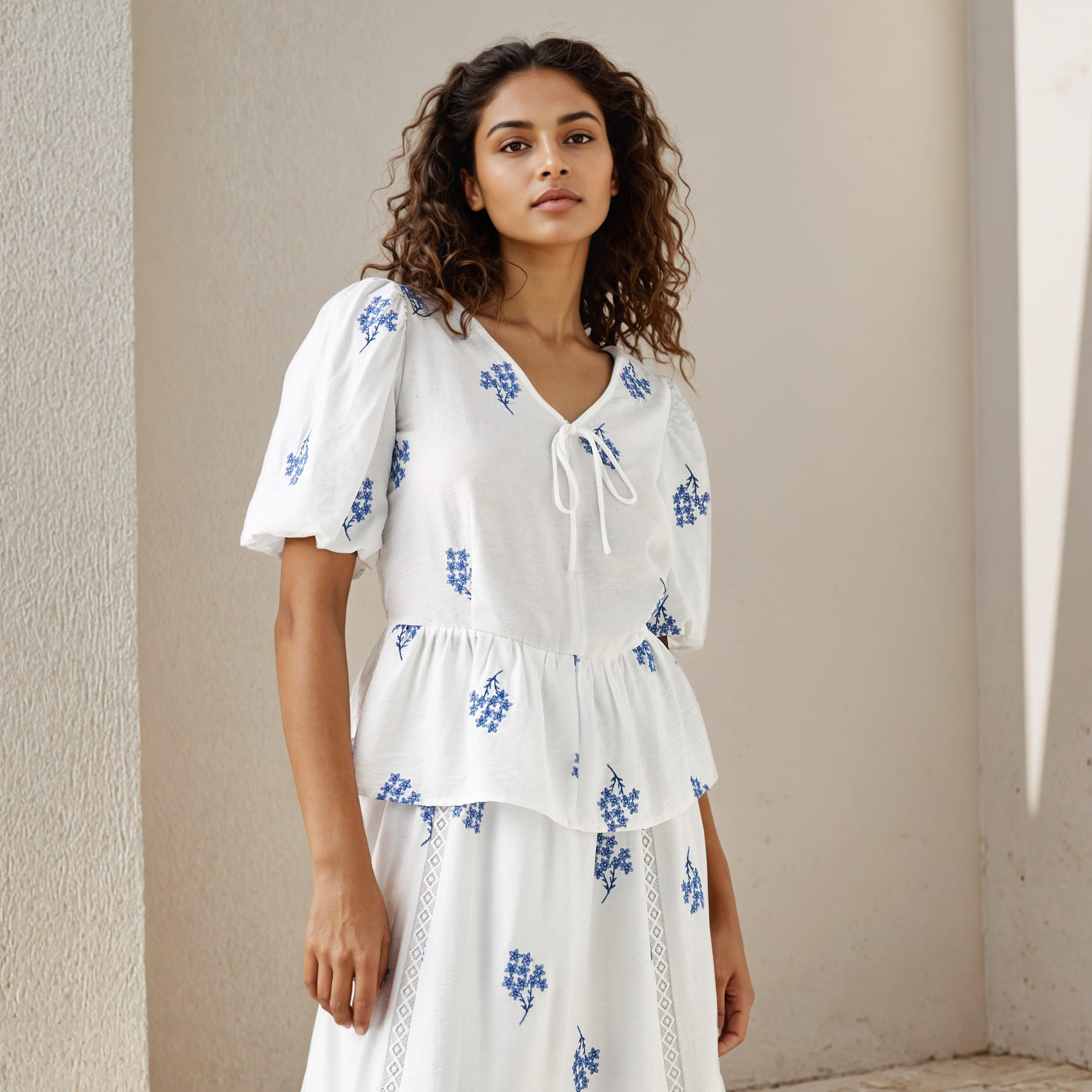 بلوزة بخصر كشكش وياقة V وتطريزات من تو إكستريمز-women-clothing-shirtsandblouses-blouses-image-5