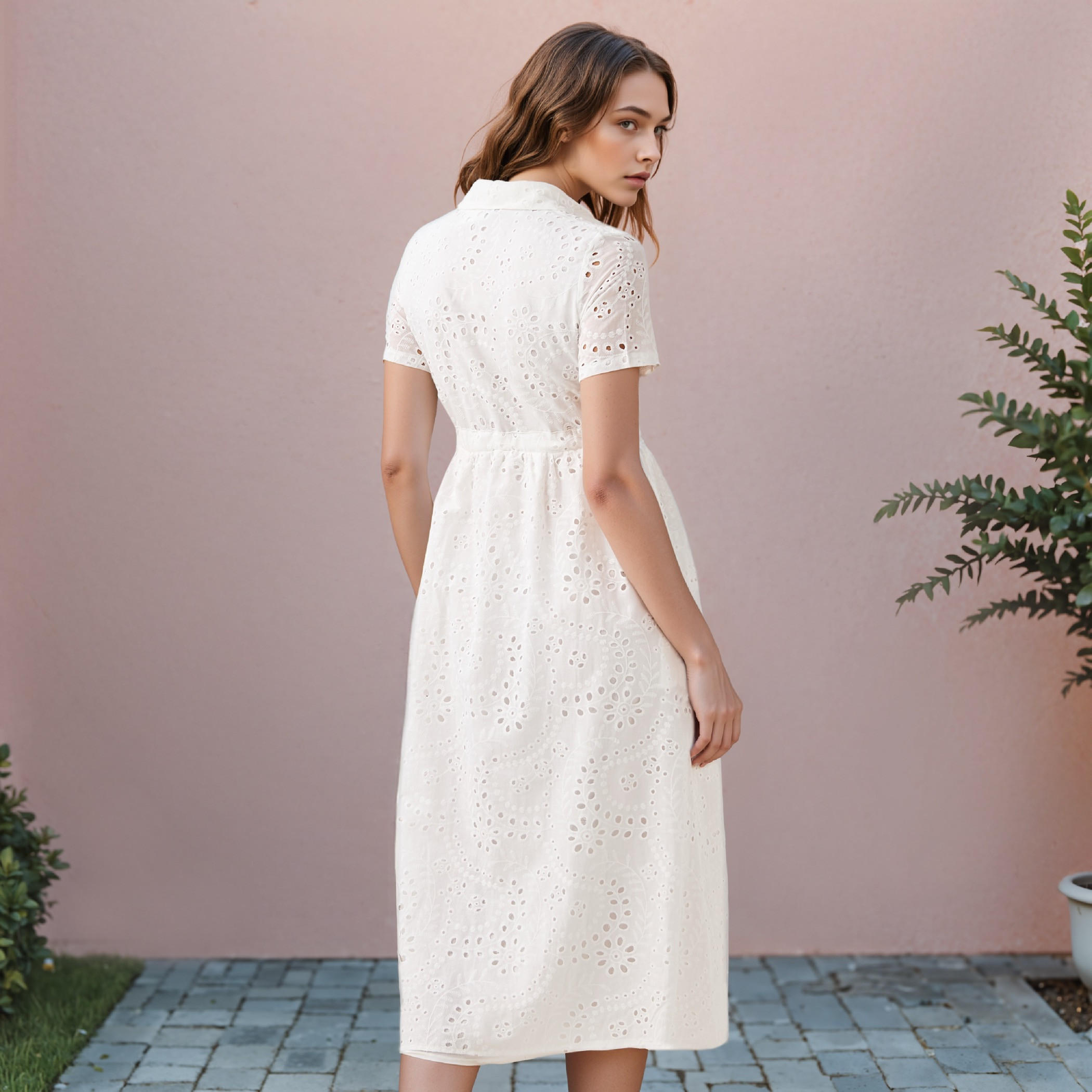 2Xtremz Schiffli Textured Shirt Cotton Dress with Collar and Short Sleeves-women-clothing-dresses-image-3