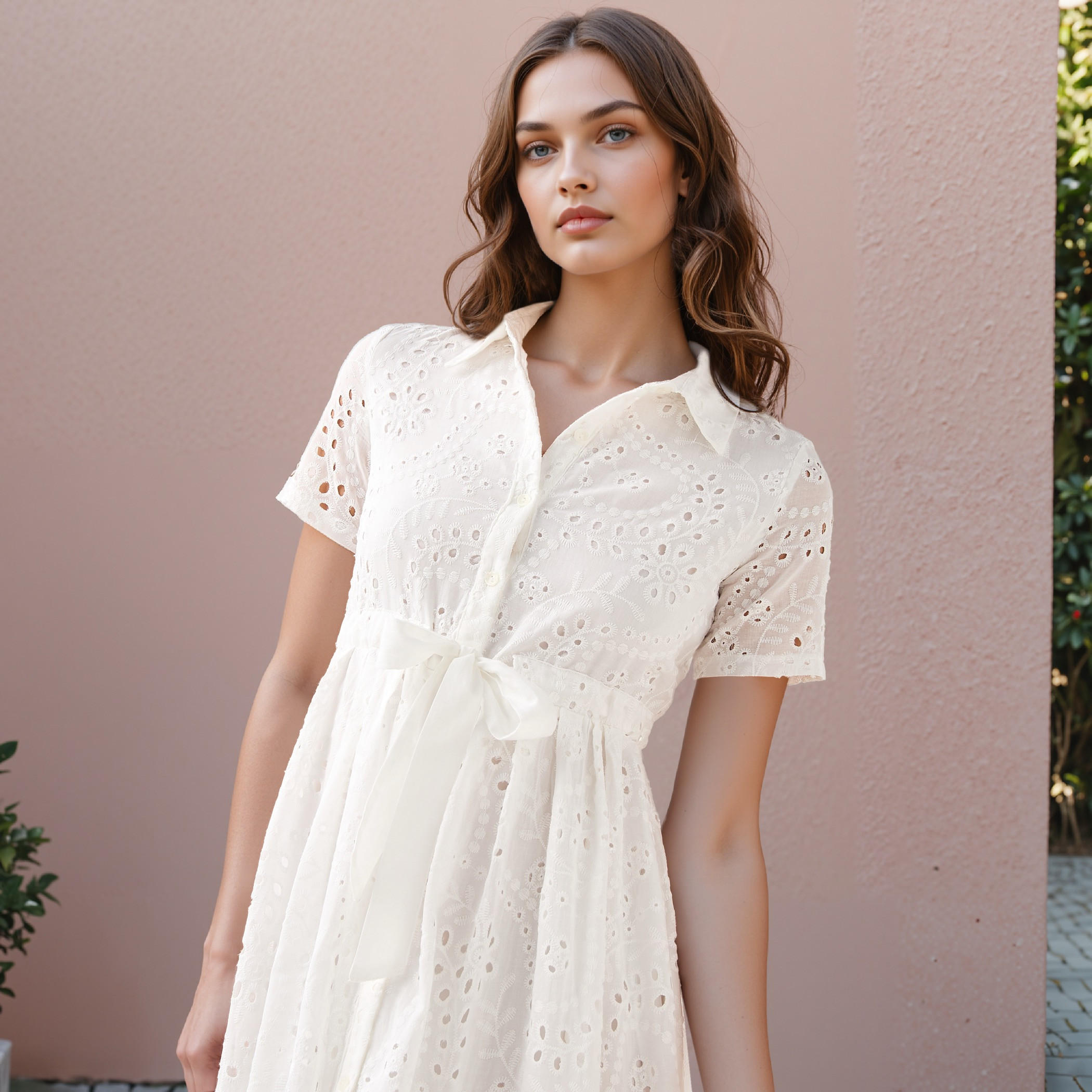 2Xtremz Schiffli Textured Shirt Cotton Dress with Collar and Short Sleeves-women-clothing-dresses-image-4