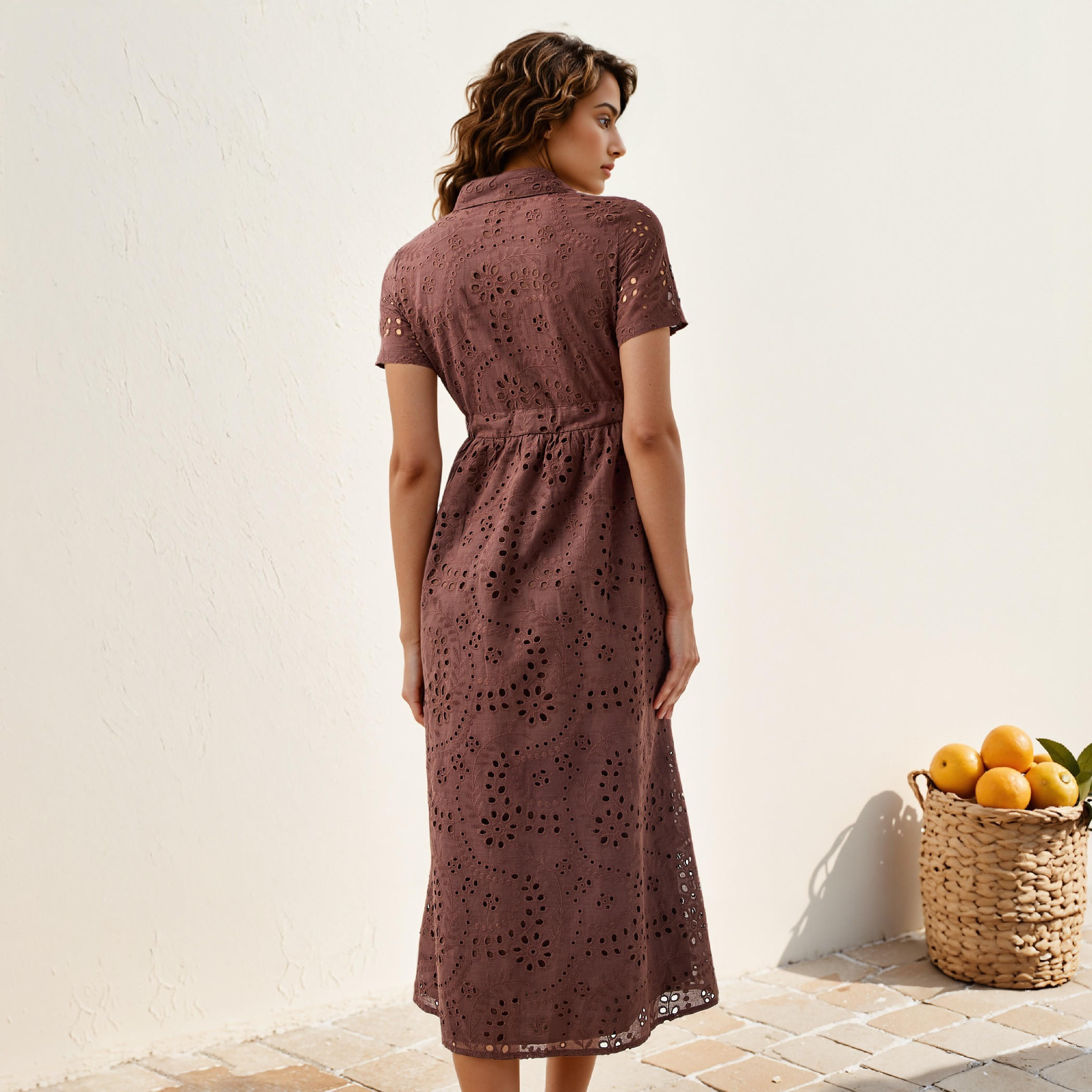 2Xtremz Schiffli Textured Shirt Cotton Dress with Collar and Short Sleeves-women-clothing-dresses-image-3
