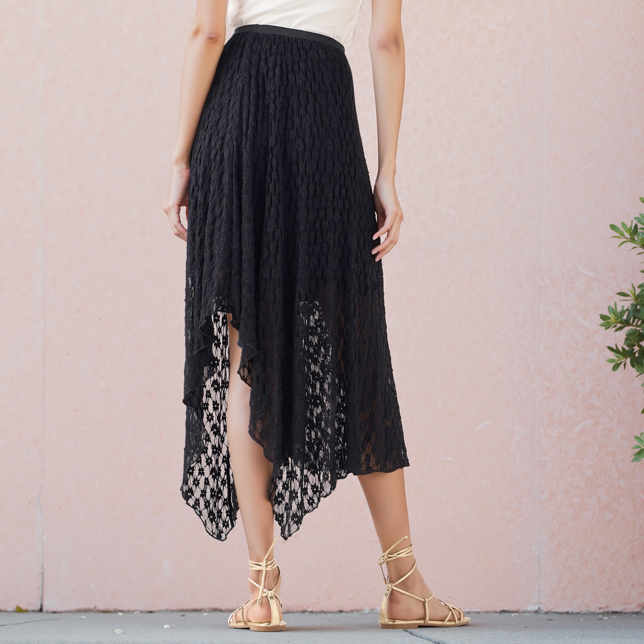 تنورة ميدي غير متماثلة بتفاصيل دانتيل مع خصر مطاطي من تو إكستريمز-women-clothing-bottoms-skirts-image-3