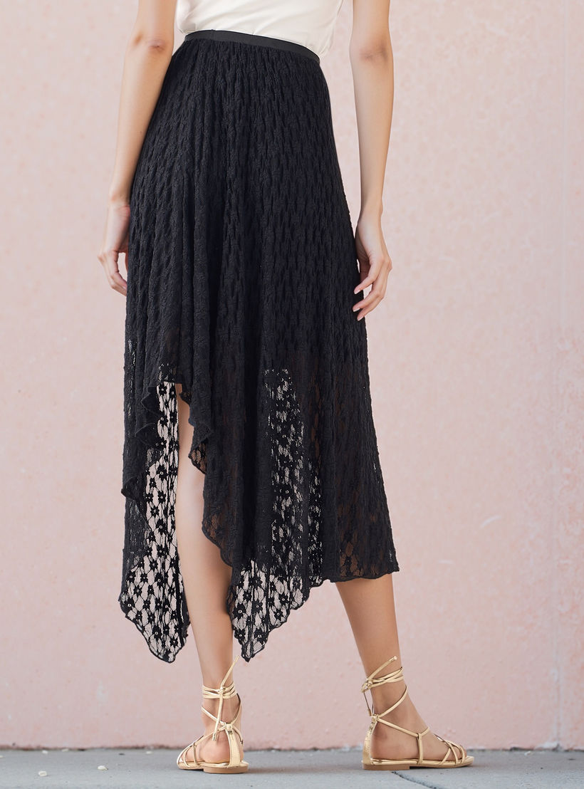 تنورة ميدي غير متماثلة بتفاصيل دانتيل مع خصر مطاطي من تو إكستريمز-women-clothing-bottoms-skirts-image-3