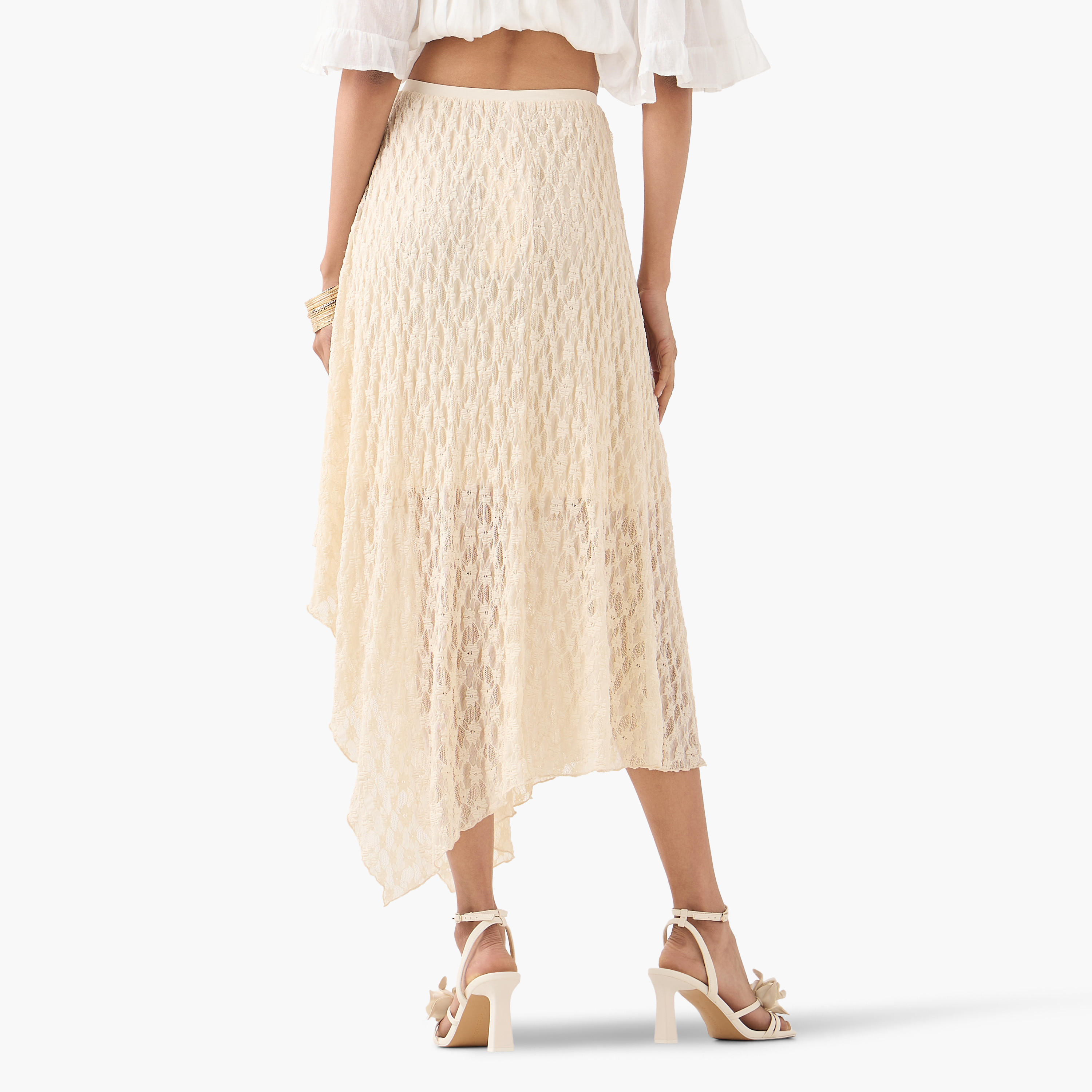 تنورة ميدي غير متماثلة بتفاصيل دانتيل مع خصر مطاطي من تو إكستريمز-women-clothing-bottoms-skirts-image-3