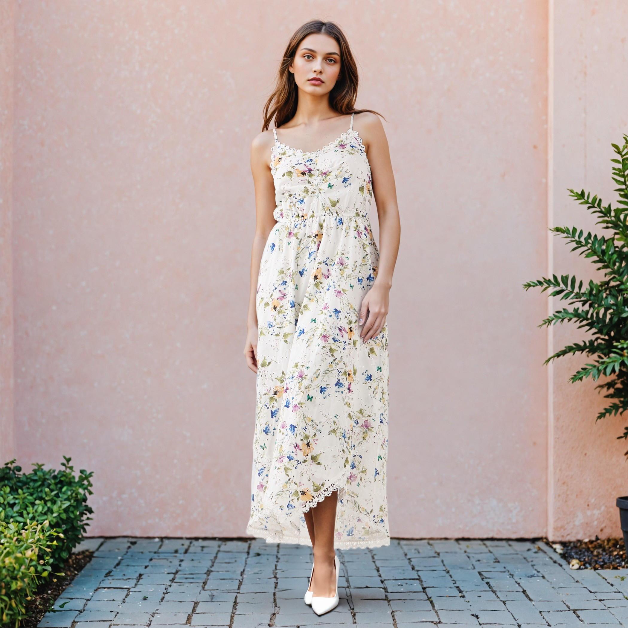 2Xtremz Floral Print Sleeveless Maxi Cotton Dress with V-neck and Schiffli Detail-women-clothing-dresses-image-1