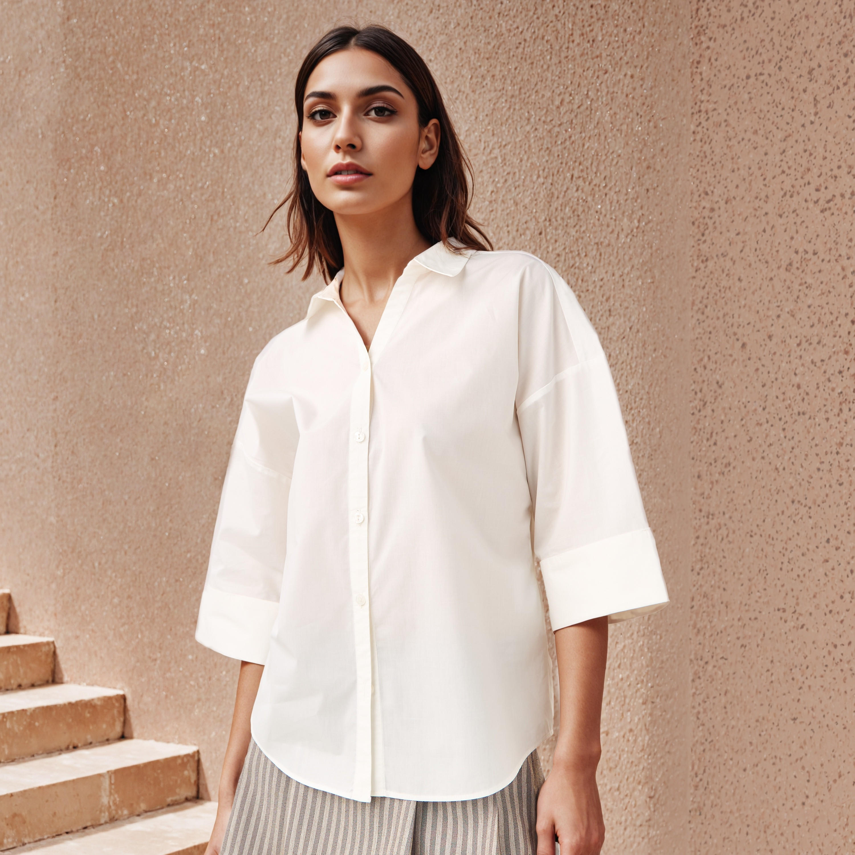 قميص قطن فضفاض بأكمام 3/4 من تو إكستريمز-women-clothing-shirtsandblouses-shirts-image-1