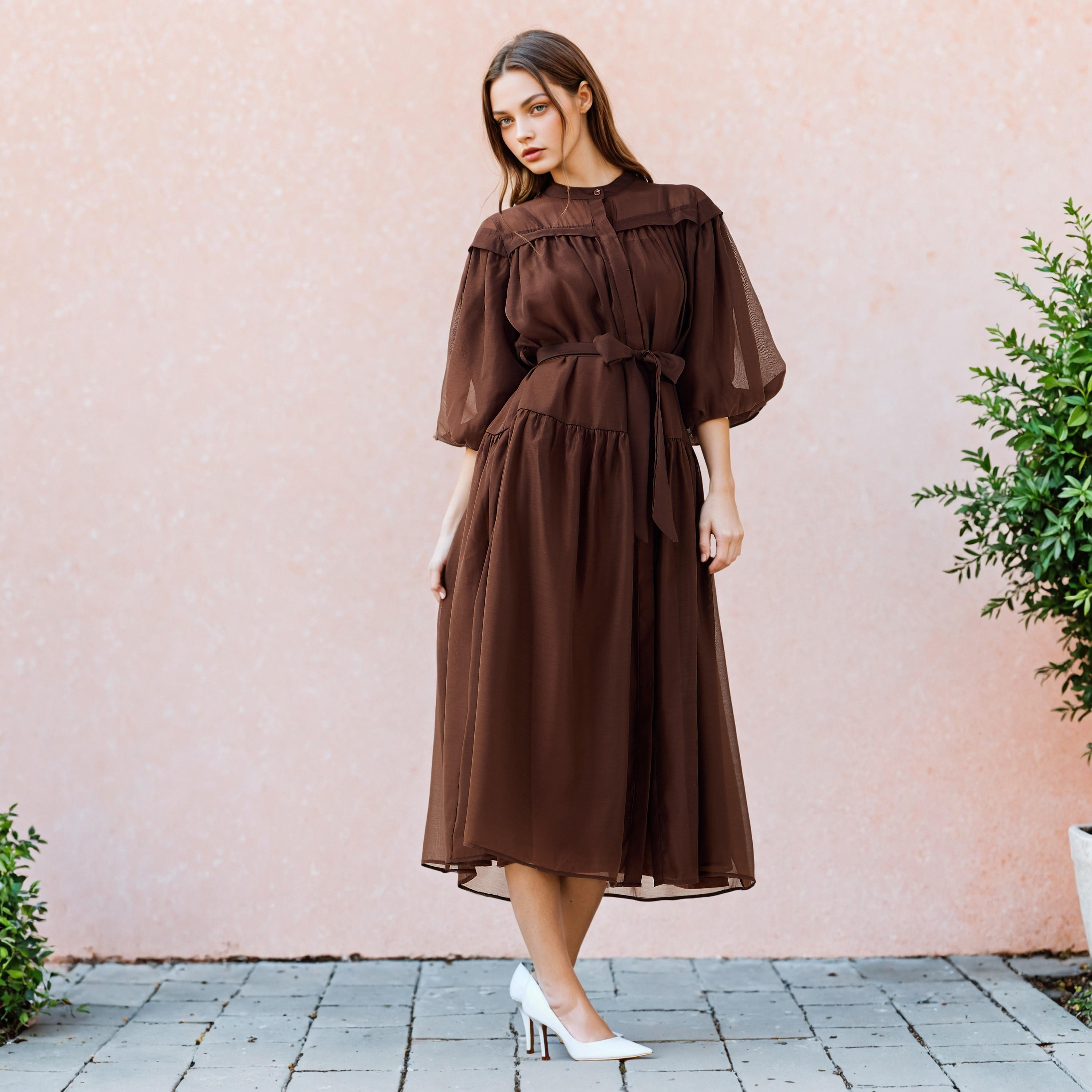 2Xtremz Sheer Tiered Midi Dress with Mandarin Collar-women-clothing-dresses-image-2