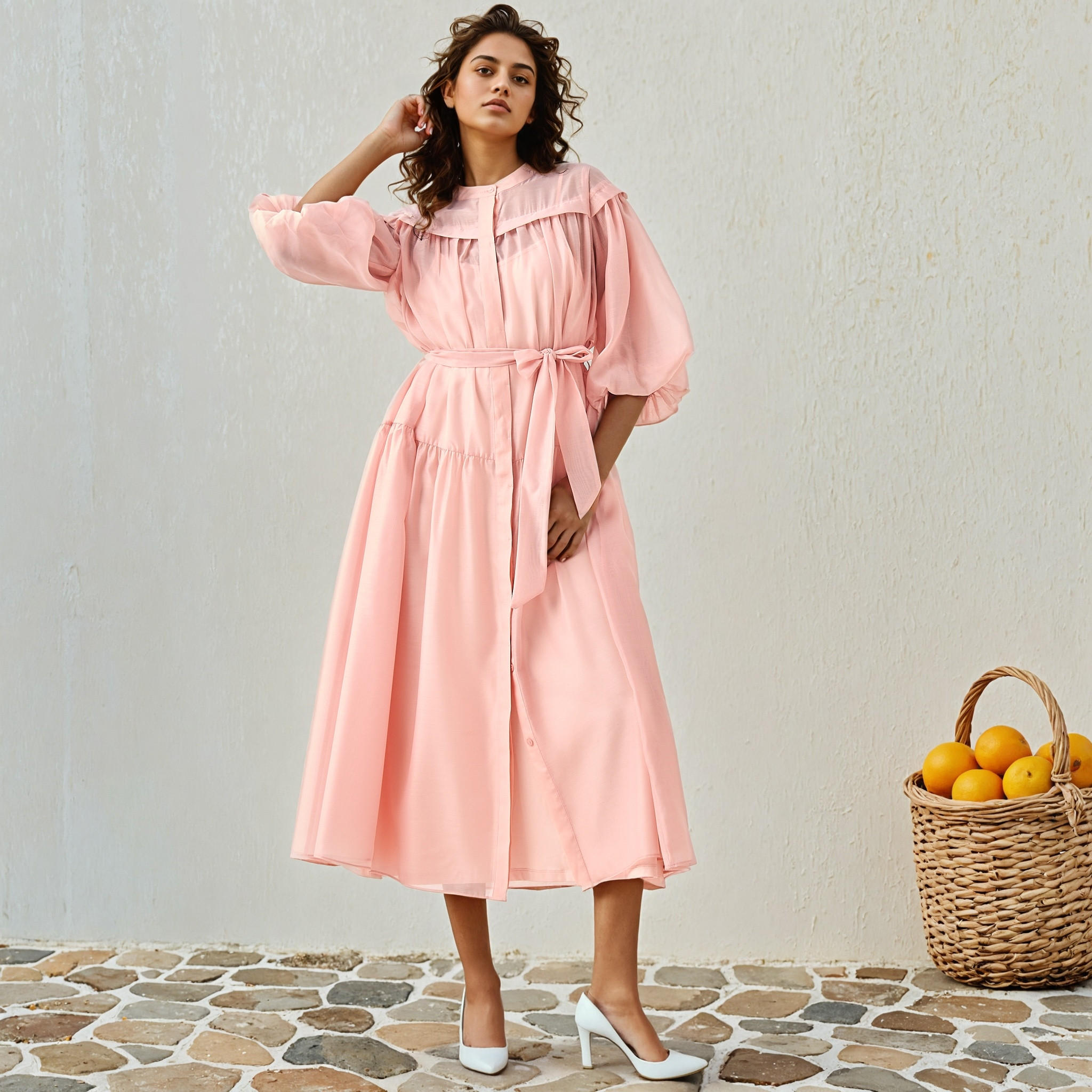 فستان ميدي شفاف بطبقات وياقة ماندارين من تو إكستريمز-women-clothing-dresses-image-2