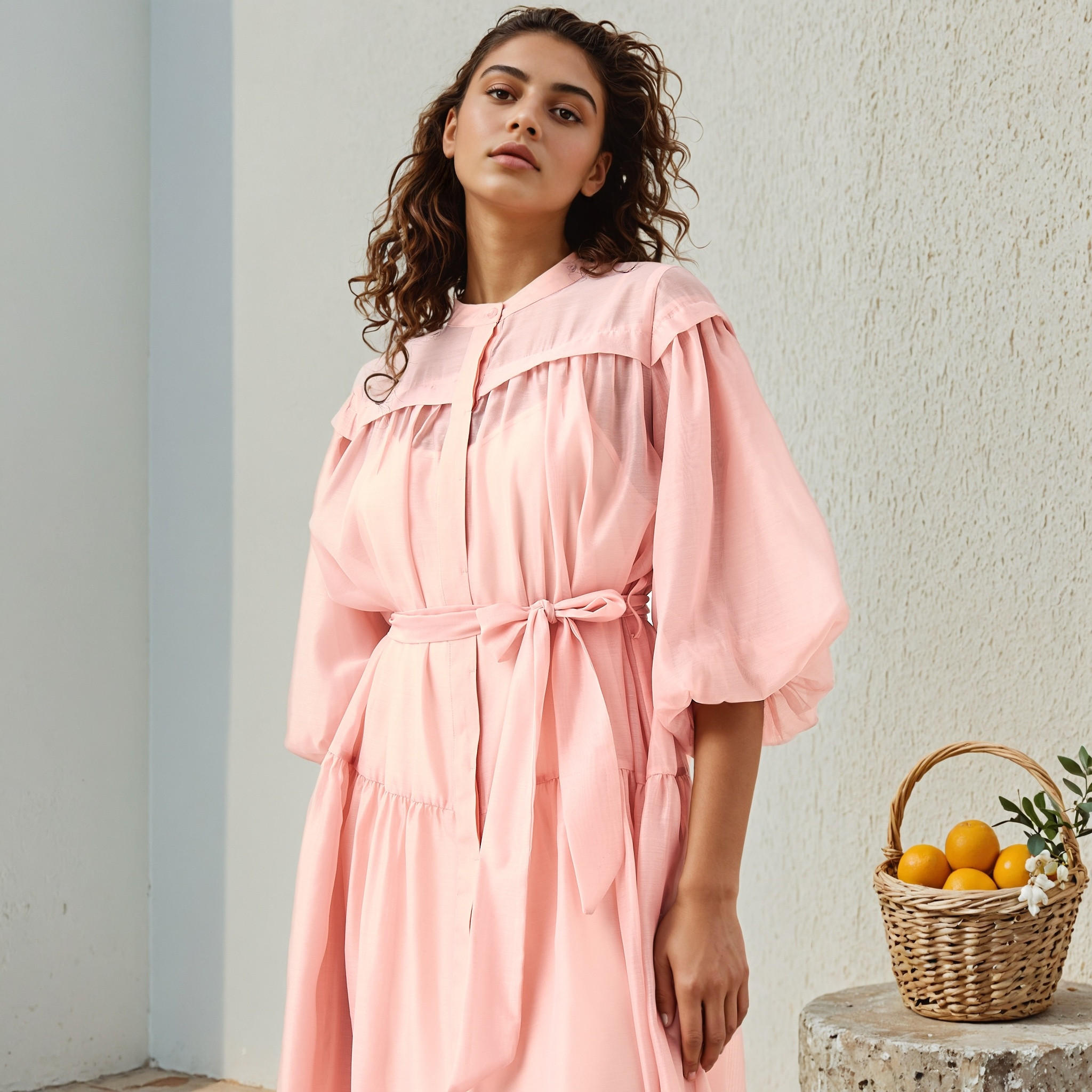 فستان ميدي شفاف بطبقات وياقة ماندارين من تو إكستريمز-women-clothing-dresses-image-4