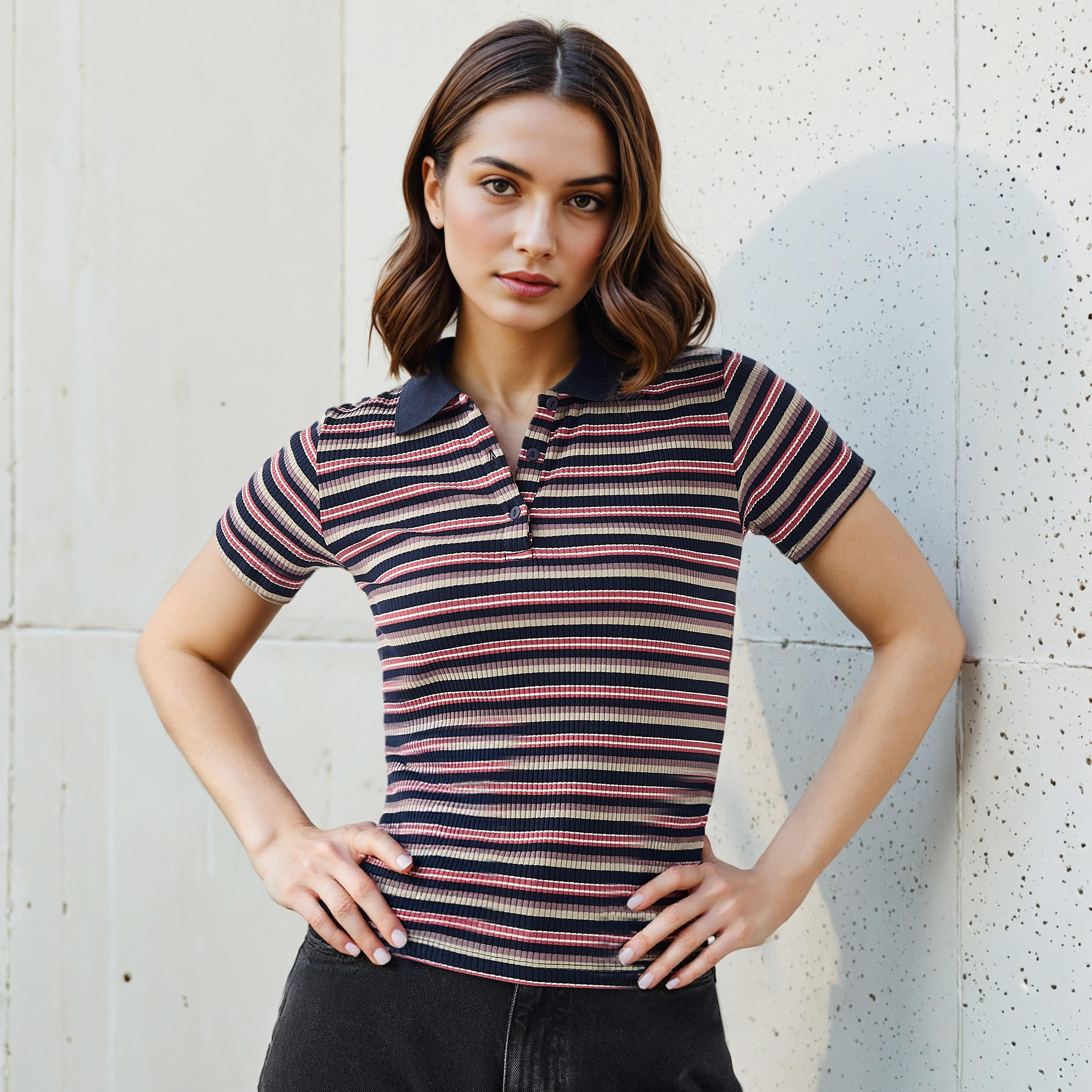 تيشيرت بولو مخطط من تو إكستريمز-women-clothing-tshirts-image-1