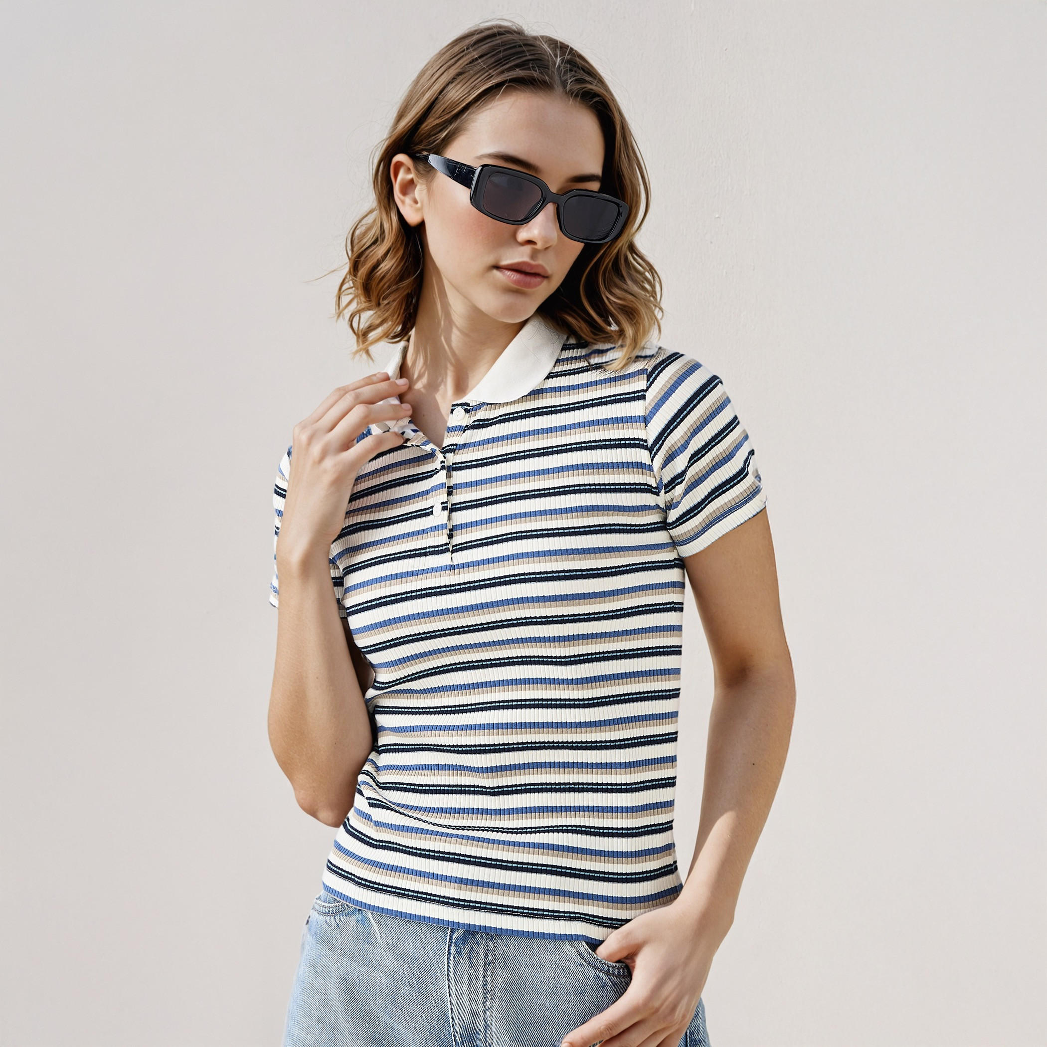 تيشيرت بولو مخطط من تو إكستريمز-women-clothing-tshirts-image-1