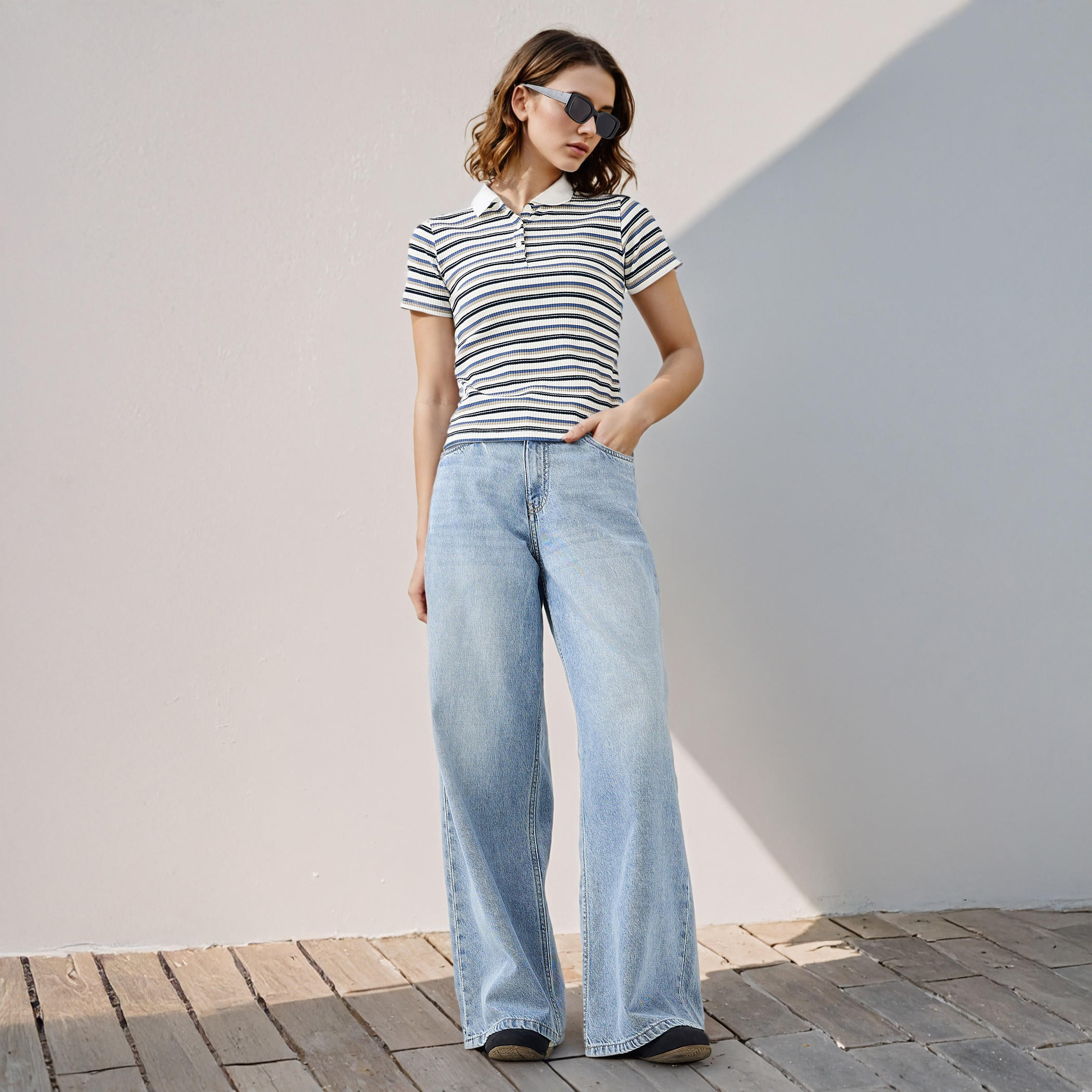 تيشيرت بولو مخطط من تو إكستريمز-women-clothing-tshirts-image-2