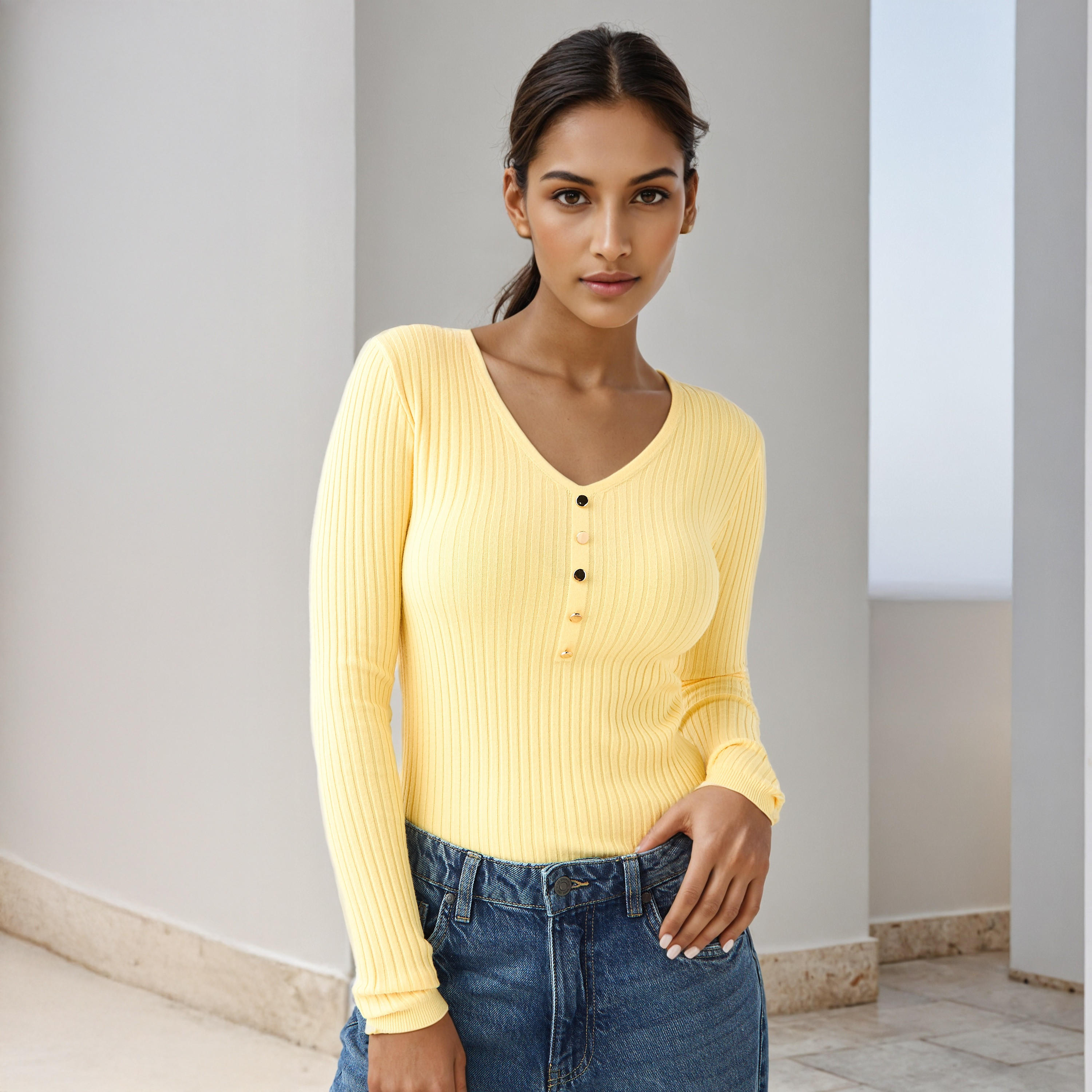 كنزة مضلعة بياقة V من تو إكستريمز-women-clothing-cardigansandjumpers-jumpers-image-6