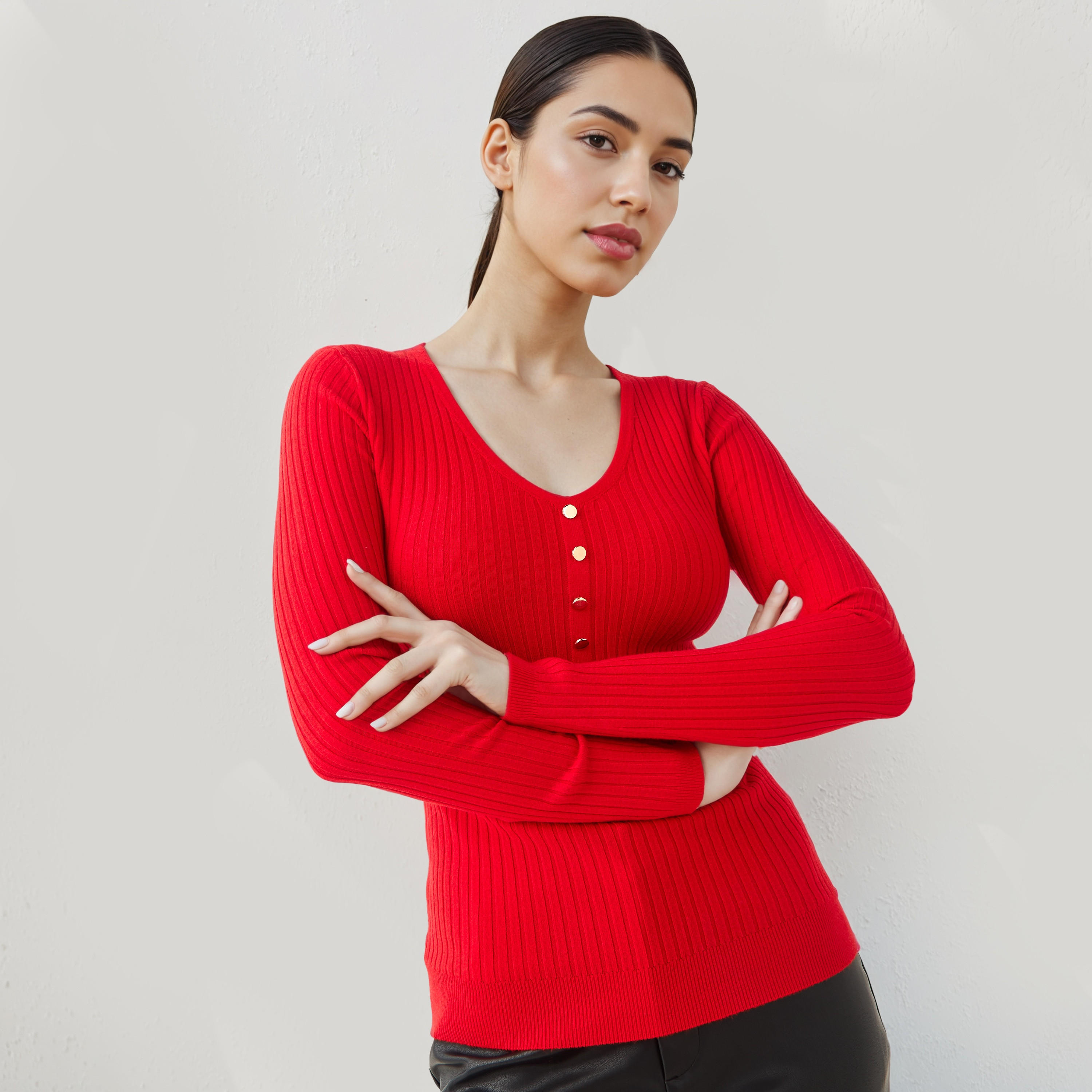 2Xtremz Ribbed V-neck Sweater-women-clothing-cardigansandjumpers-jumpers-image-1