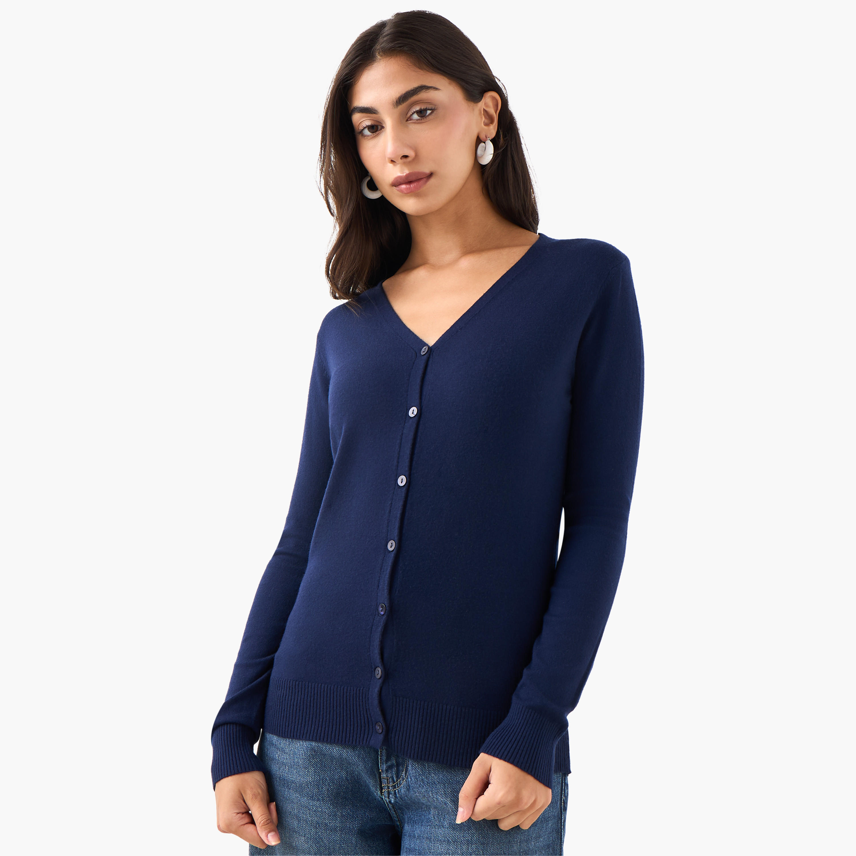 2Xtremz Textured V-neck Tricot Cardigan-women-winterwear-cardigansandjumpers-cardigans-image-1