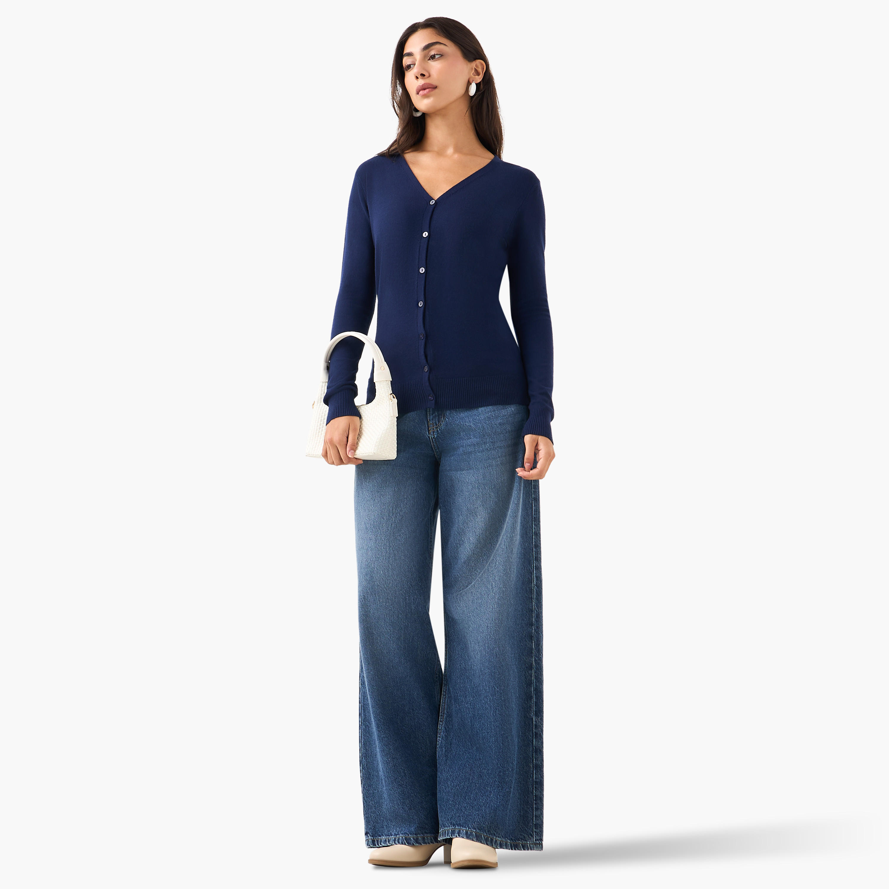 2Xtremz Textured V-neck Tricot Cardigan-women-winterwear-cardigansandjumpers-cardigans-image-2