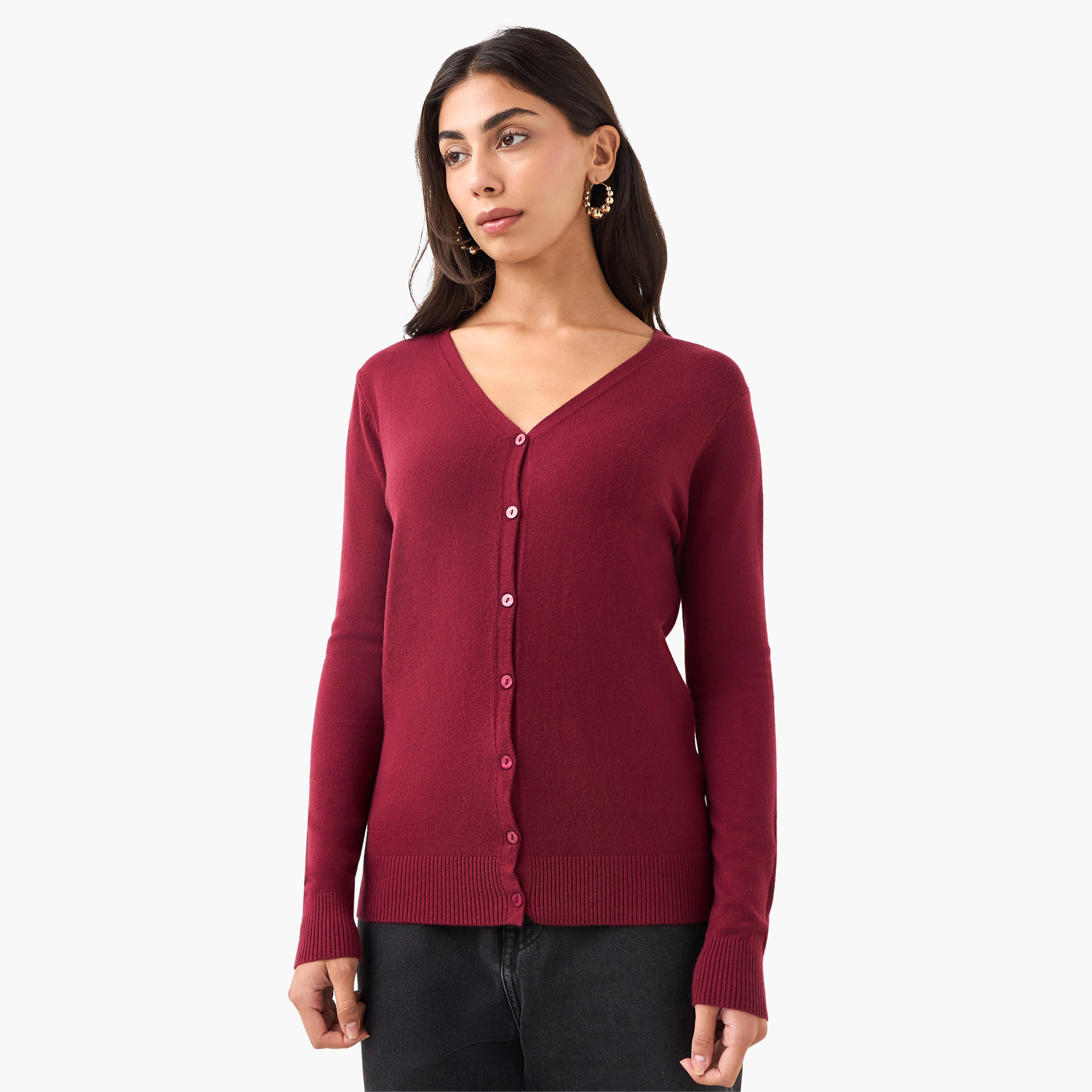 كارديجان تريكو بارز الملمس بياقة V من تو إكستريمز-women-winterwear-cardigansandjumpers-cardigans-image-1