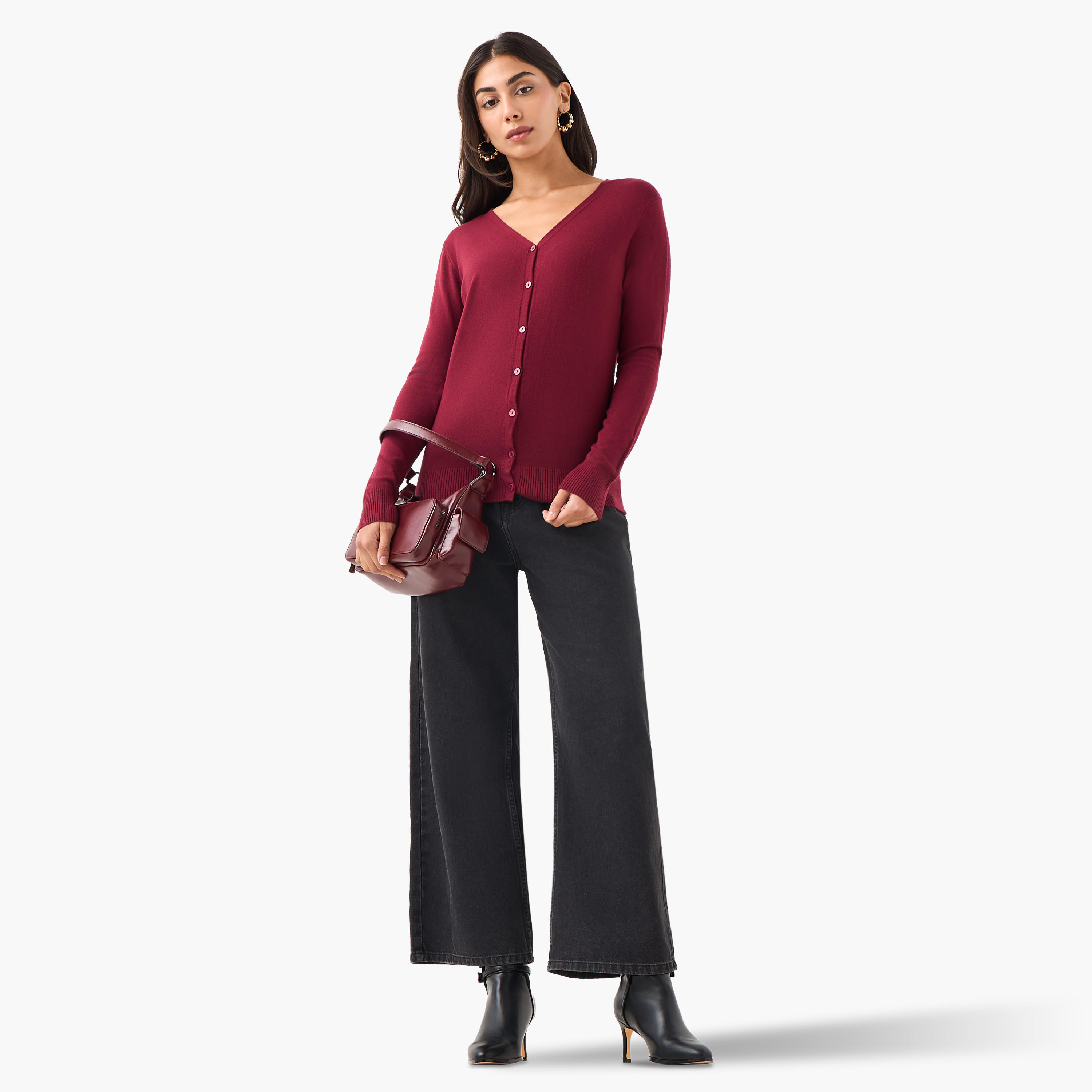 كارديجان تريكو بارز الملمس بياقة V من تو إكستريمز-women-winterwear-cardigansandjumpers-cardigans-image-2