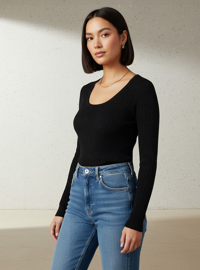 2Xtremz Slim Fit Textured Round Neck Tricot Sweater-women-clothing-cardigansandjumpers-jumpers-image-1