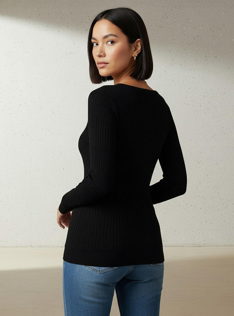 2Xtremz Slim Fit Textured Round Neck Tricot Sweater-women-clothing-cardigansandjumpers-jumpers-image-3