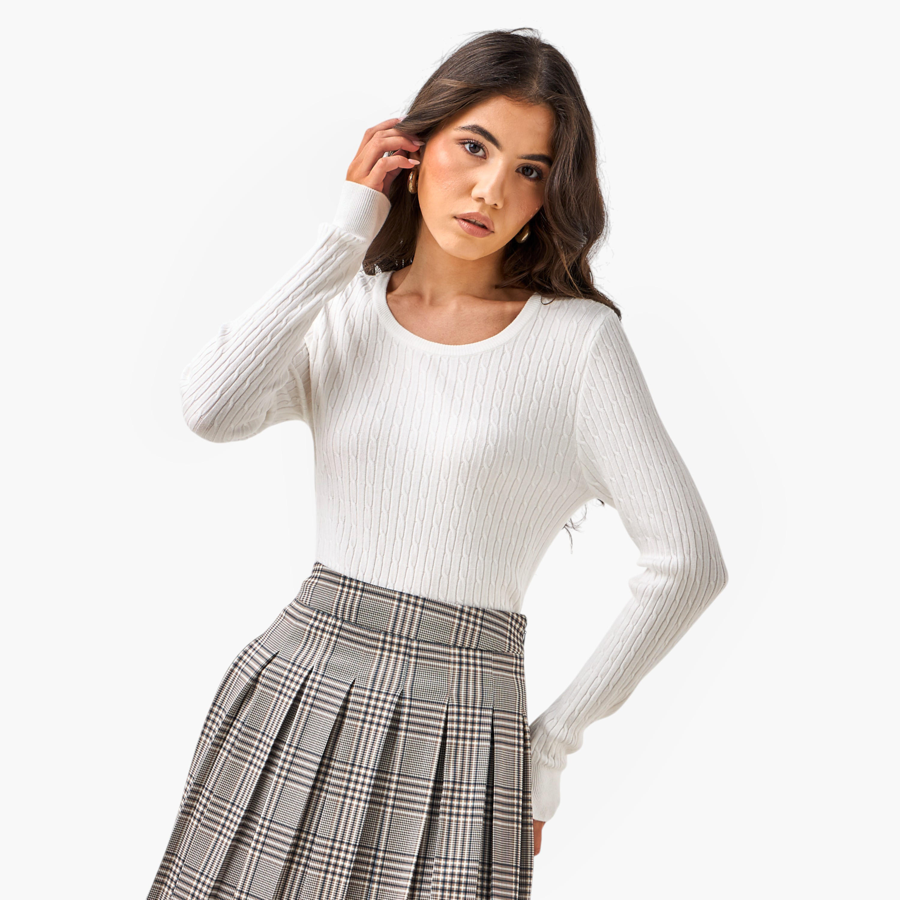 2Xtremz Slim Fit Textured Round Neck Tricot Sweater-women-clothing-cardigansandjumpers-jumpers-image-1