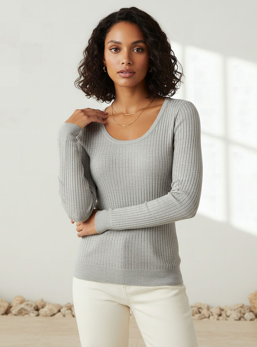 2Xtremz Slim Fit Textured Round Neck Tricot Sweater-women-clothing-cardigansandjumpers-jumpers-image-1