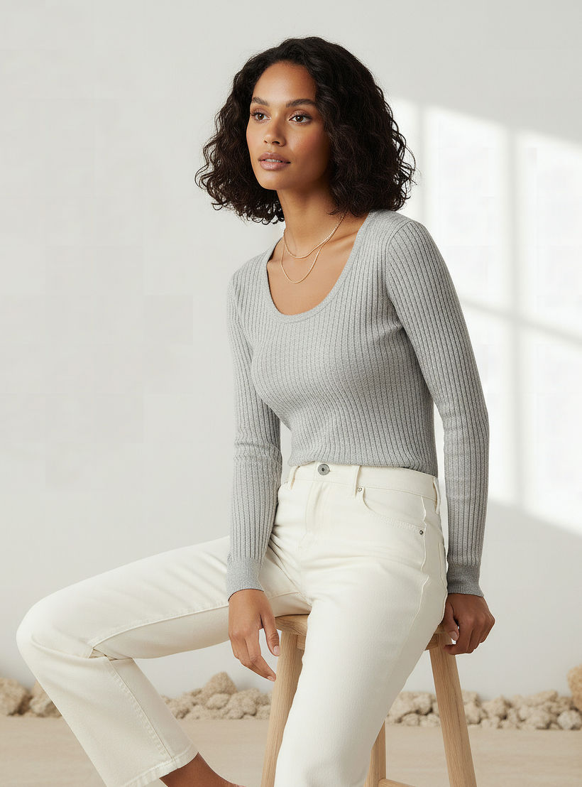 2Xtremz Slim Fit Textured Round Neck Tricot Sweater-women-clothing-cardigansandjumpers-jumpers-image-5