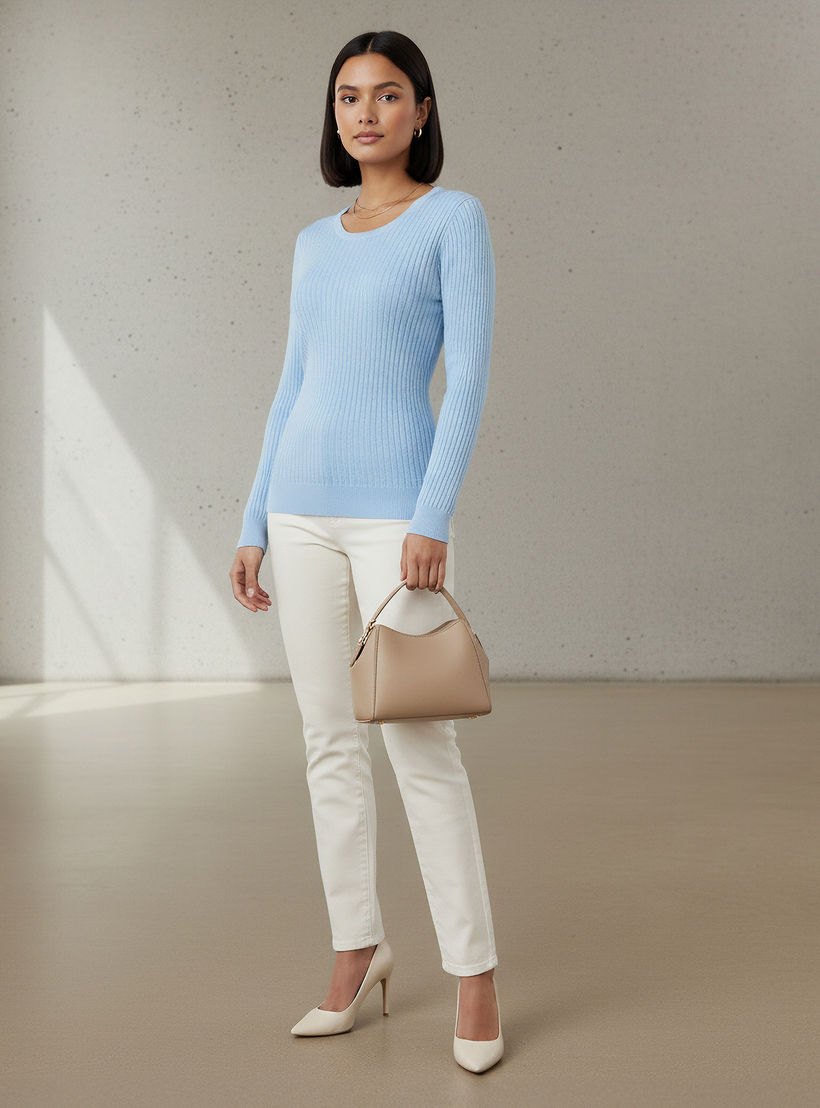 2Xtremz Slim Fit Textured Round Neck Tricot Sweater-women-clothing-cardigansandjumpers-jumpers-image-2