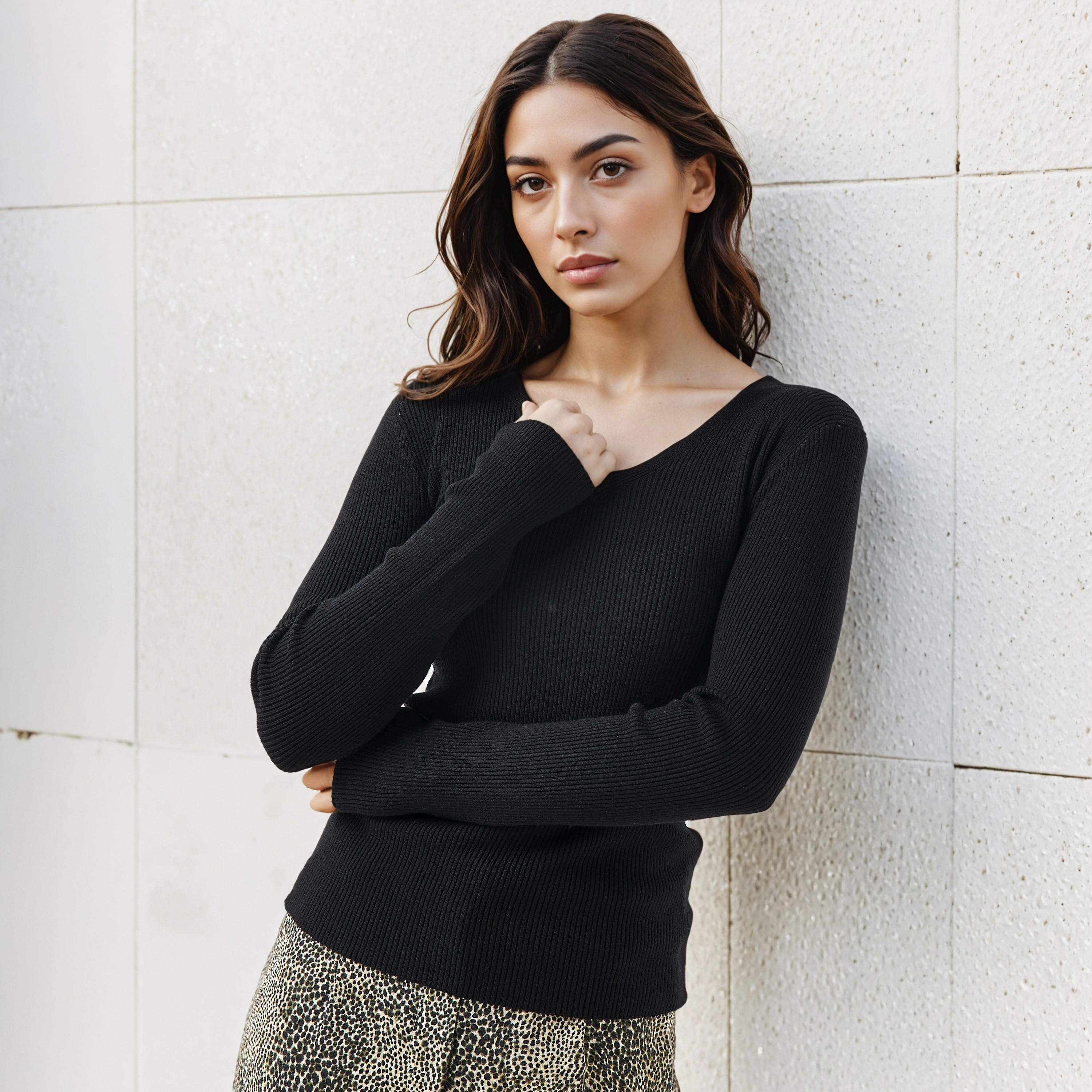 كنزة تريكو مضلعة بقصة عادية وياقة V من تو إكستريمز-women-clothing-cardigansandjumpers-jumpers-image-1