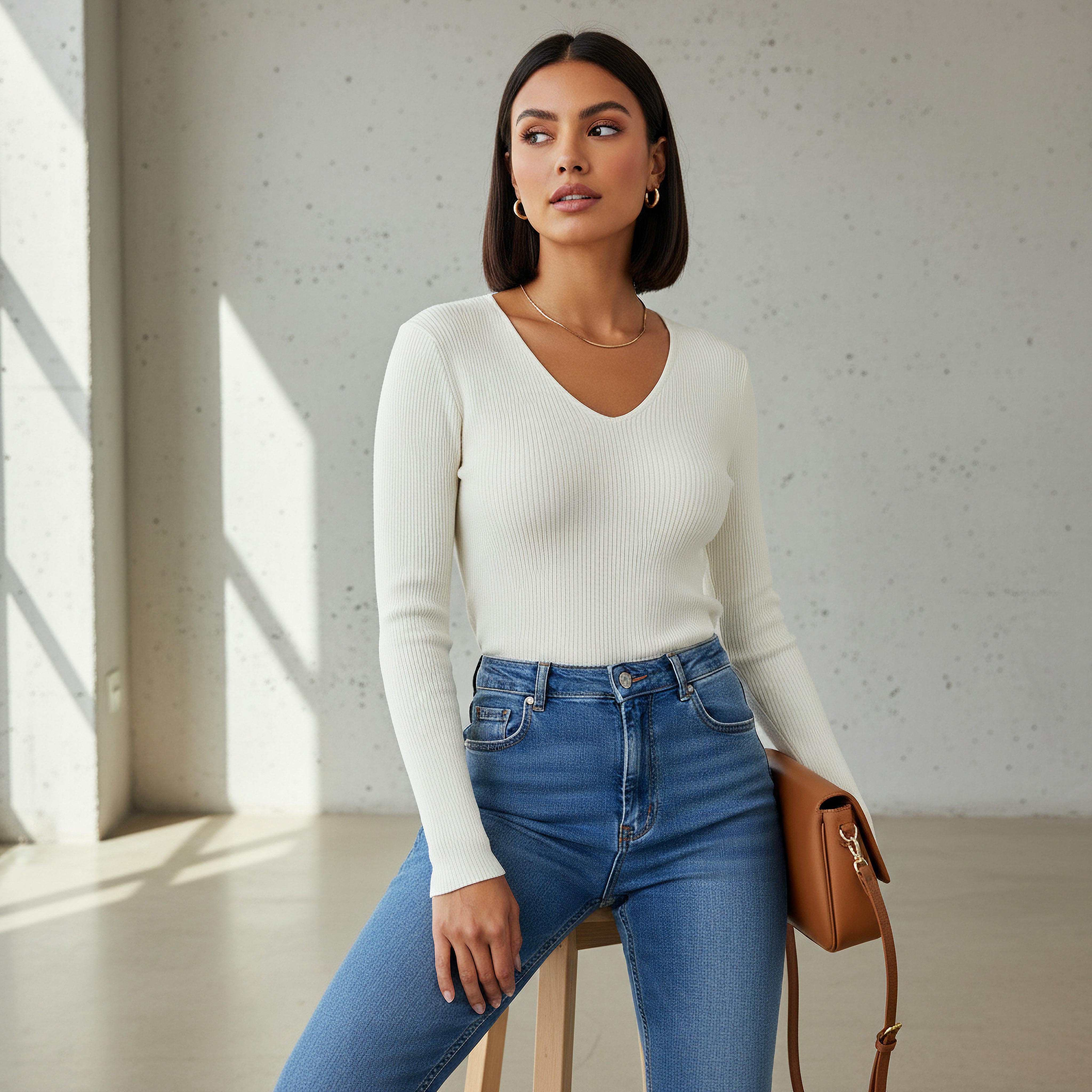 2Xtremz Regular Fit Ribbed V-neck Tricot Sweater-women-clothing-cardigansandjumpers-jumpers-image-1